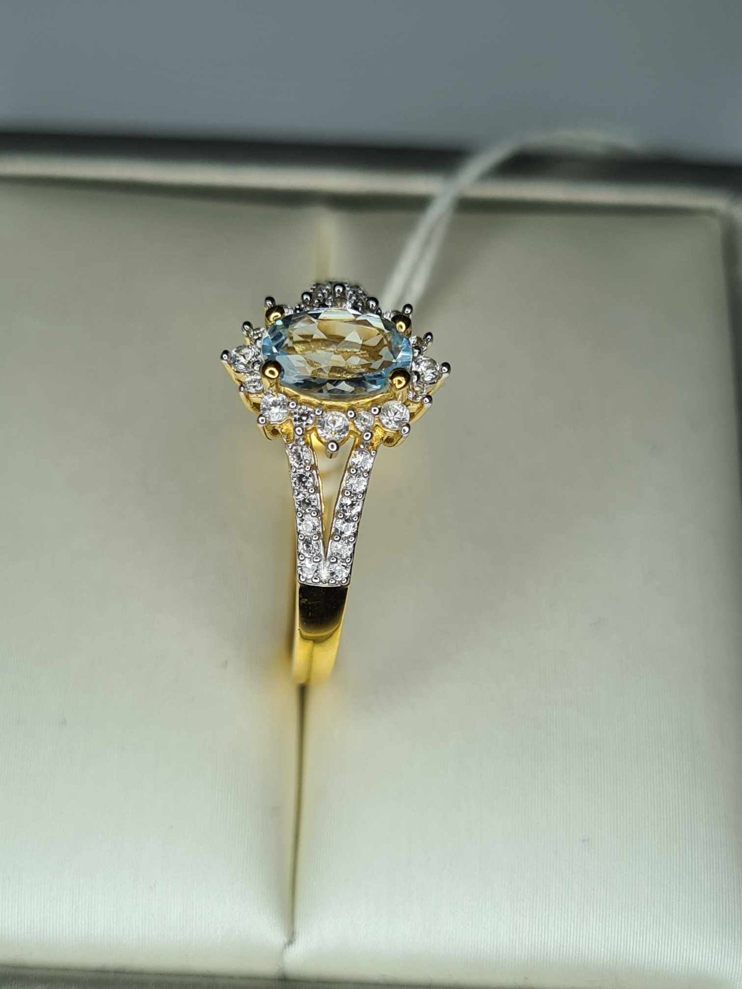 1.10ct Santo Aquamarine & Natural Zircon Ring in 18K Gold Overlay 925 Sterling Silver SIZE R