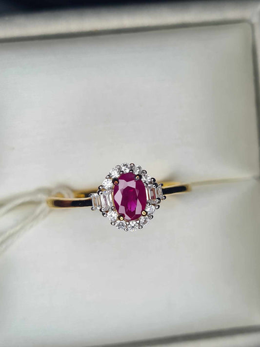 0.9ct Ruby and Natural Cambodian Zircon Ring in 18K Gold Overlay 925 Sterling Silver SIZE R