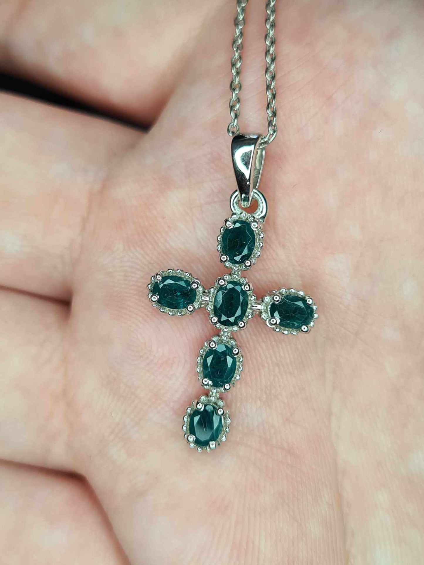 1.140ct Grandidierite Cross Necklace In Platinum Overlay 925 Sterling Silver