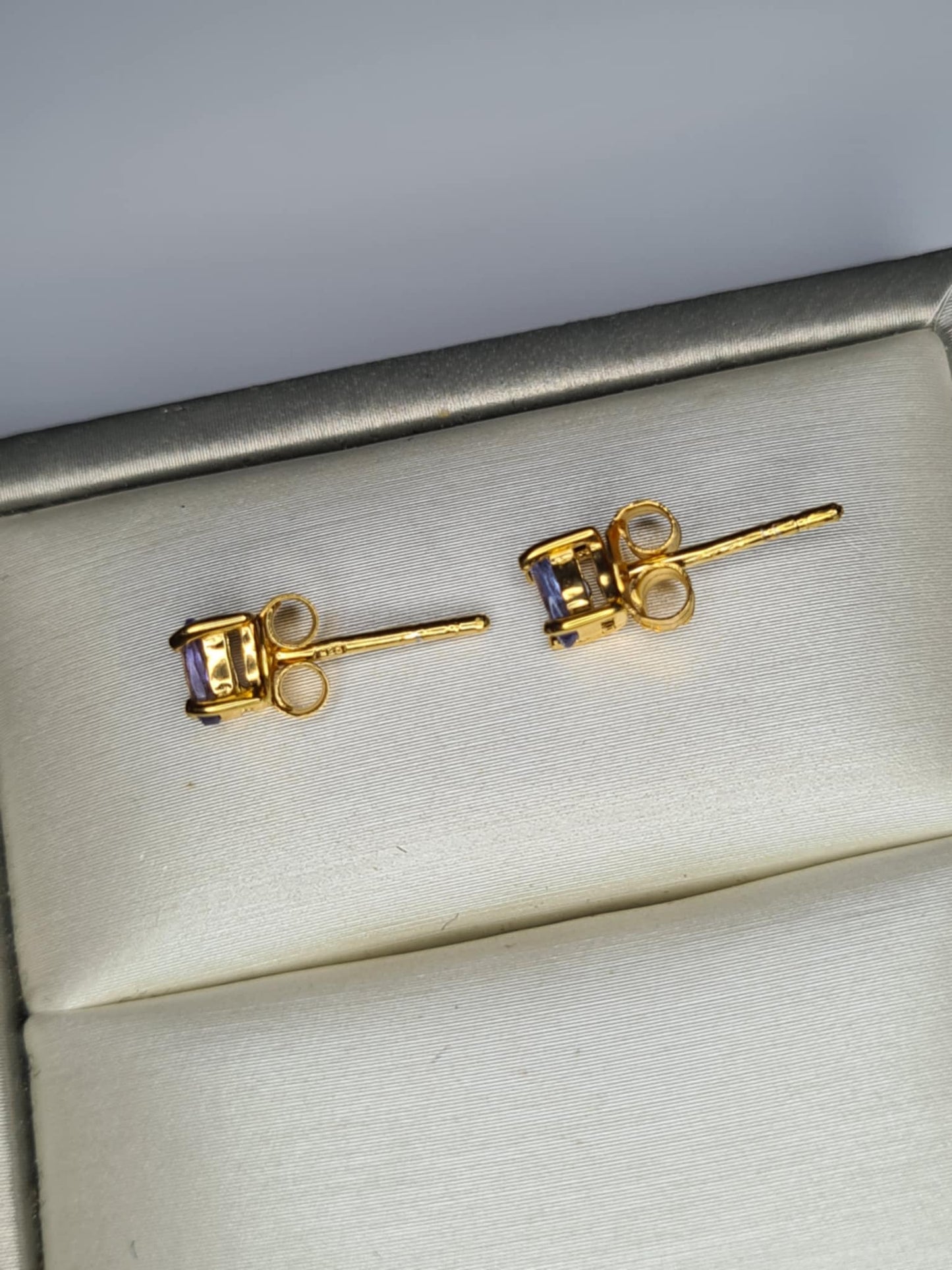 0.900ct. Tanzanite Stud Earrings in 18K Gold Overlay 925 Sterling Silver