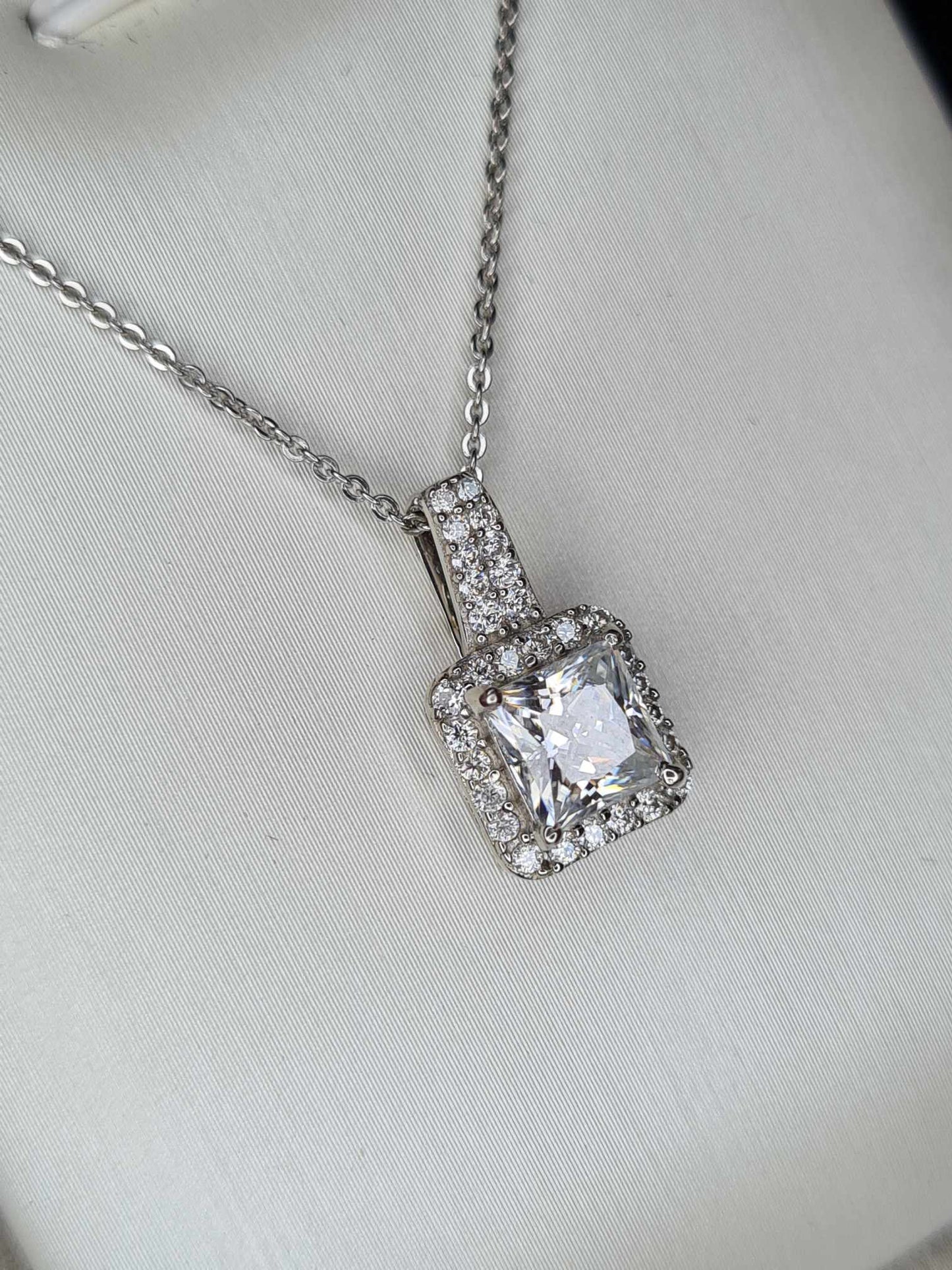1.47 Ct. Moissanite Square Cut Necklace 925 Sterling Silver platinum overlay