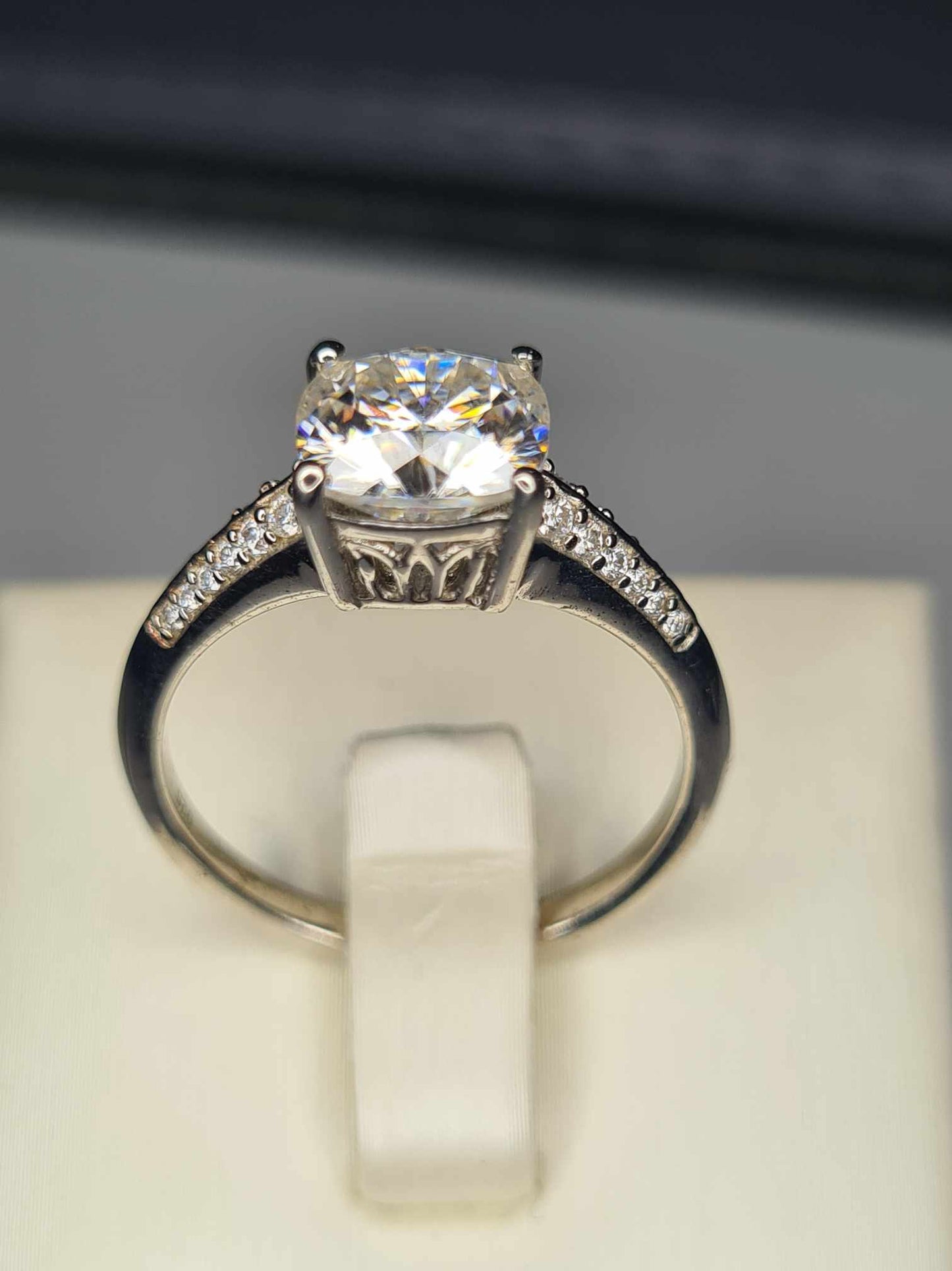 2.35 Ct Cushion Cut Moissanite Ring in Platinum Overlay 925 Sterling Silver SIZE R