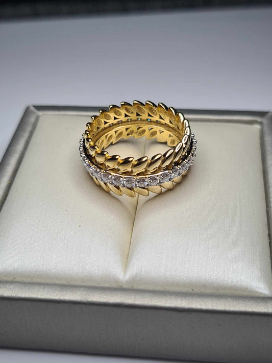 Moissanite Wreath Band Ring in 18K Gold Overlay 925 Sterling Silver SIZE O