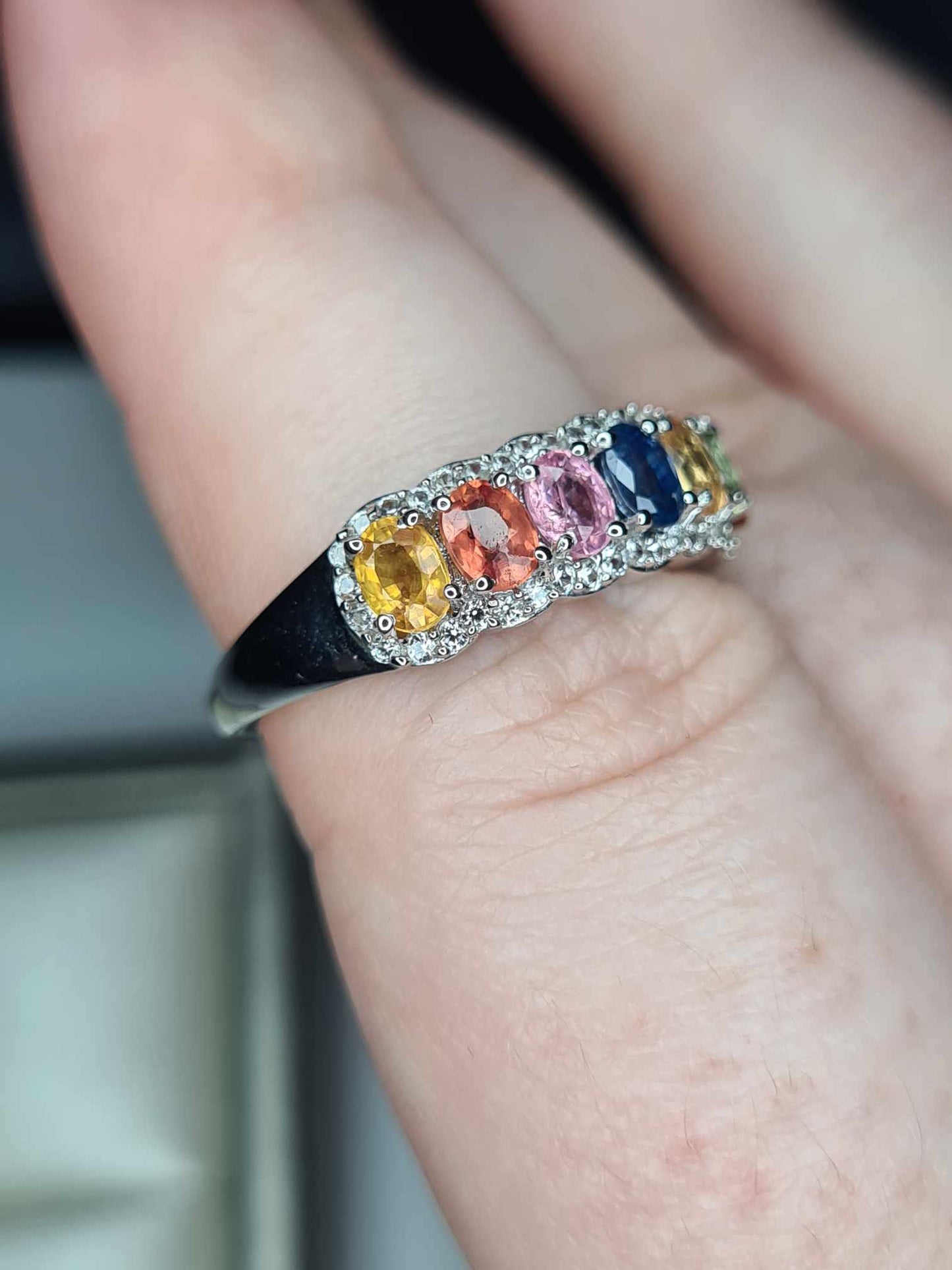 2.15ct Rainbow Sapphire and Natural Zircon Half Eternity Ring in Platinum Overlay 925 Sterling Silver SIZE N