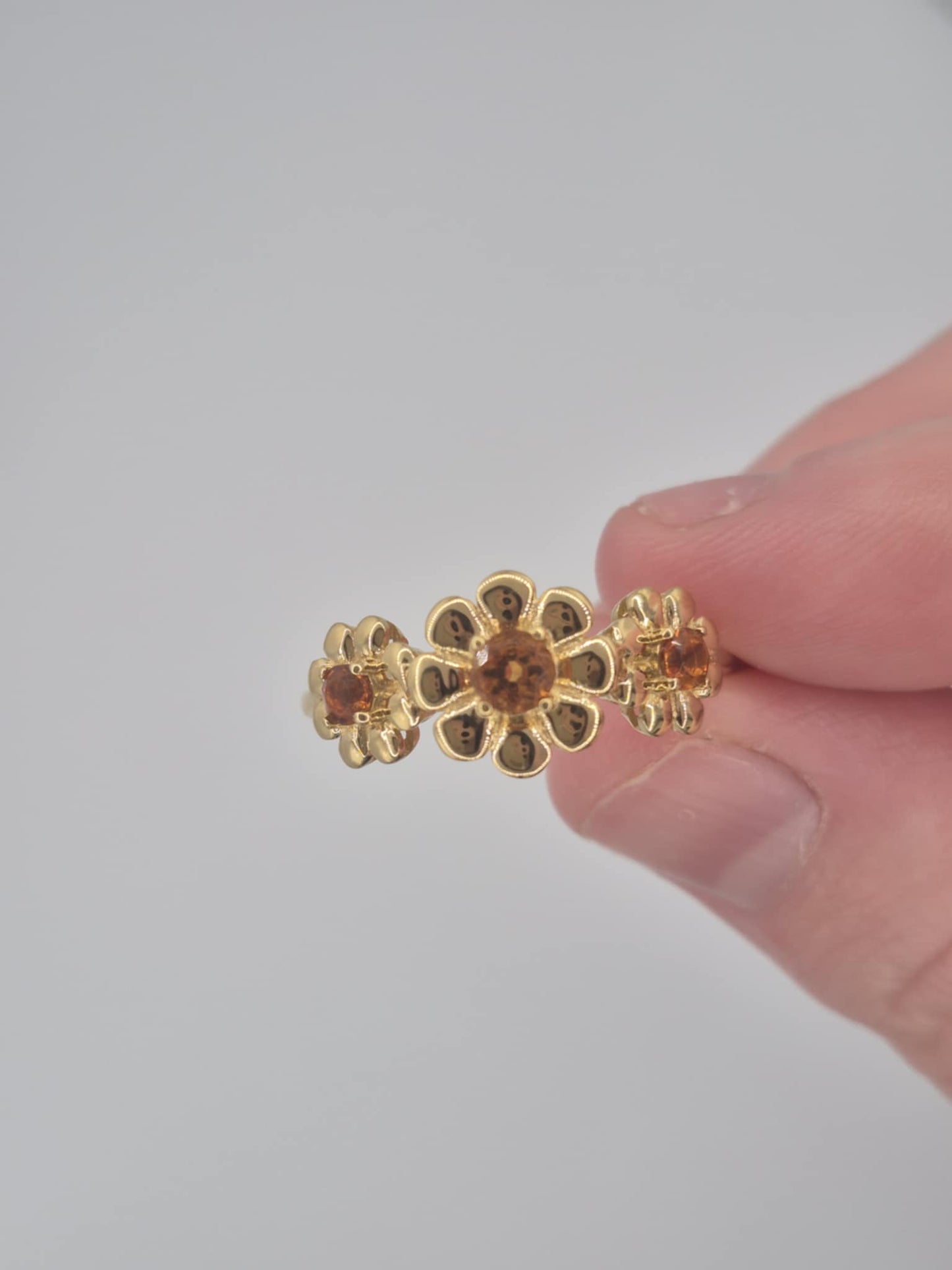 0.480ct Madeira Citrine Flower Ring in 18K Gold Overlay 925 Sterling Silver SIZE S