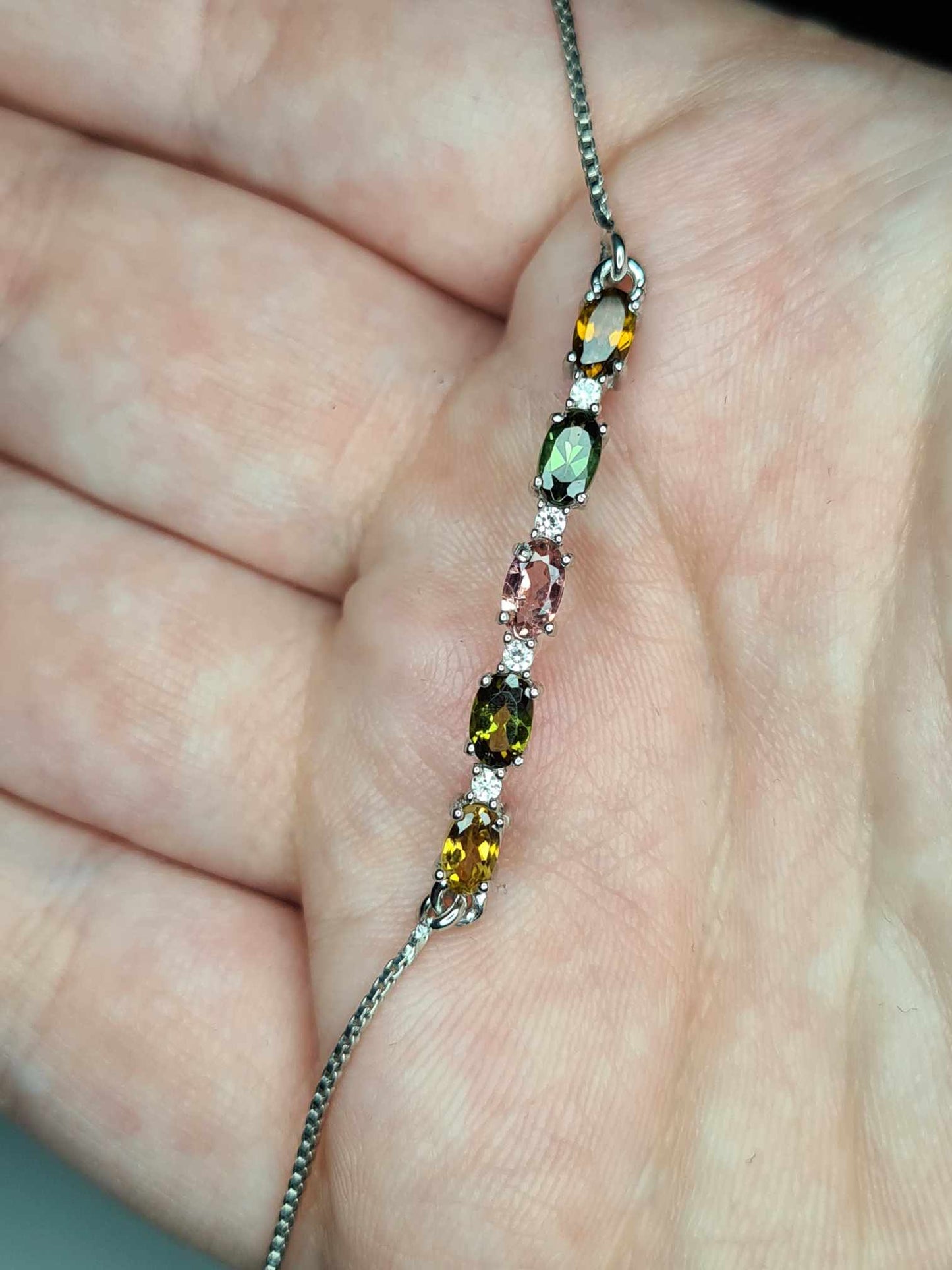 Multi-Tourmaline Adjustable Bolo Bracelet in Platinum Overlay 925 Sterling Silver