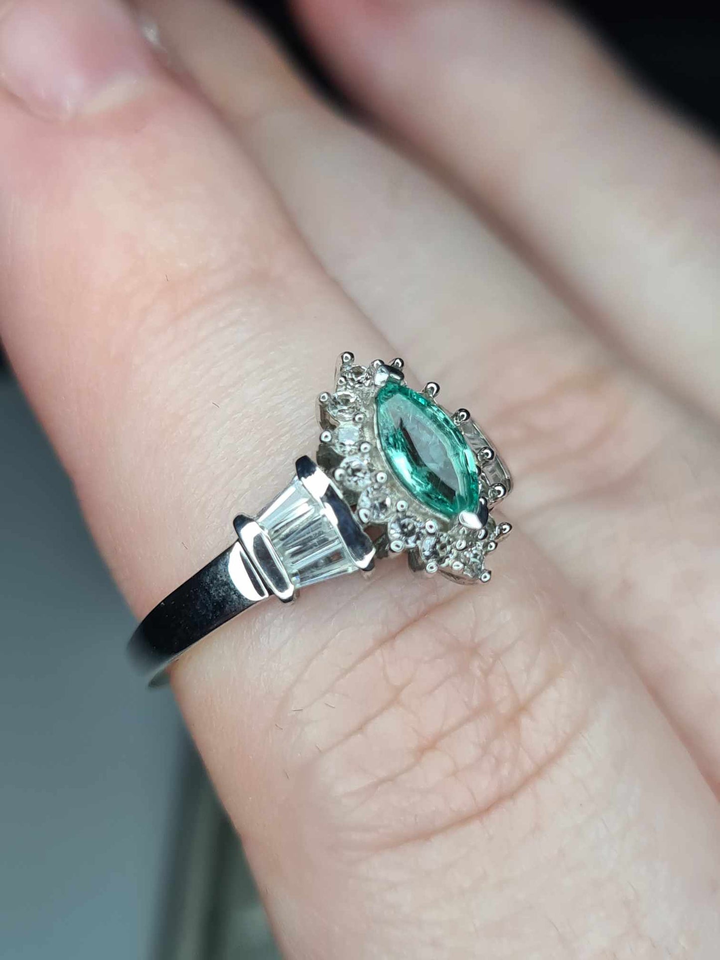 1.03ct AAA Gemfields Emerald and Natural Zircon Ring in Platinum Overlay Sterling Silver SIZES L, R