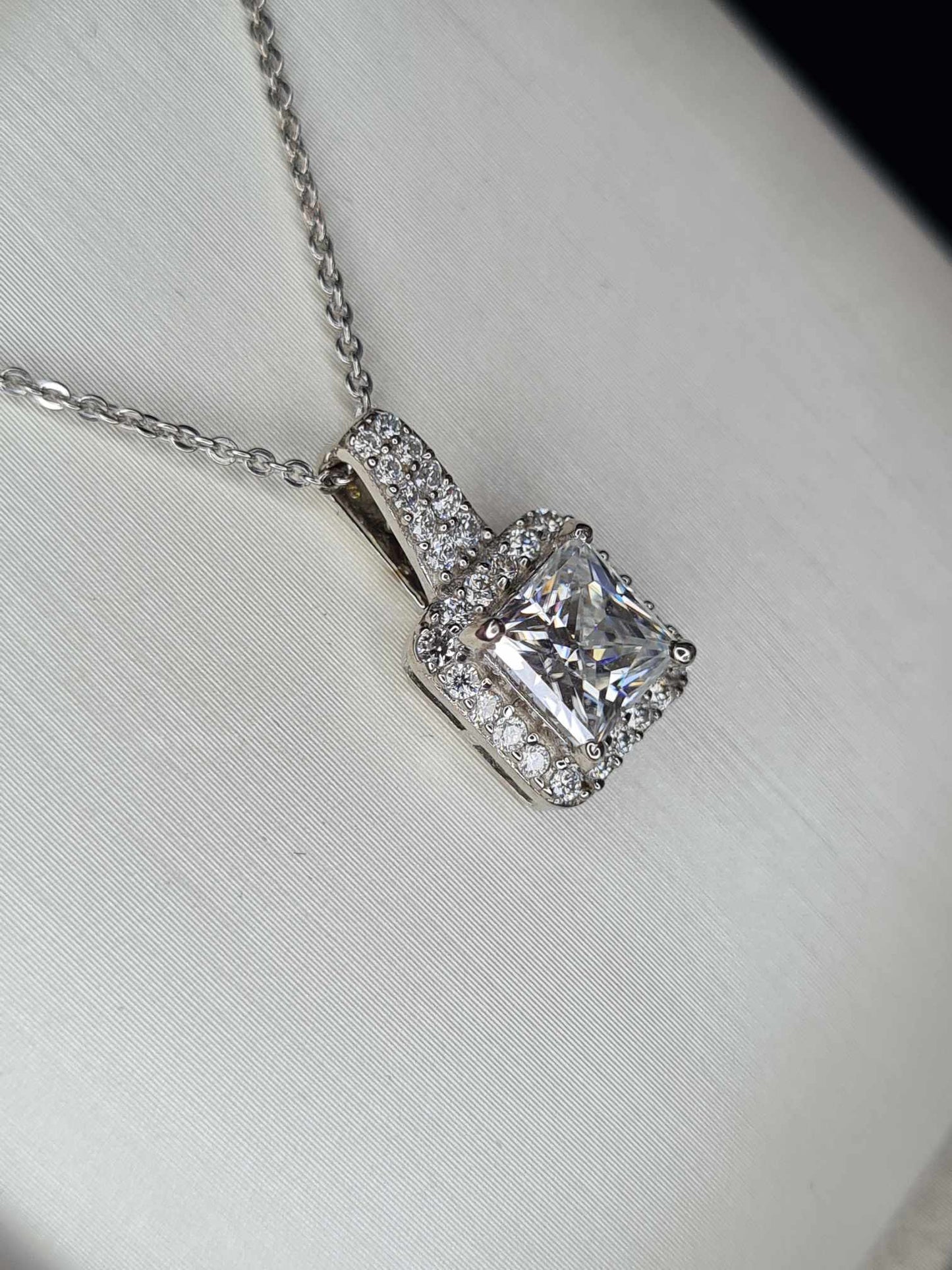 1.47 Ct. Moissanite Square Cut Necklace 925 Sterling Silver platinum overlay