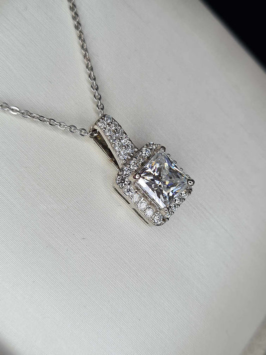 1.47 Ct. Moissanite Square Cut Necklace 925 Sterling Silver platinum overlay
