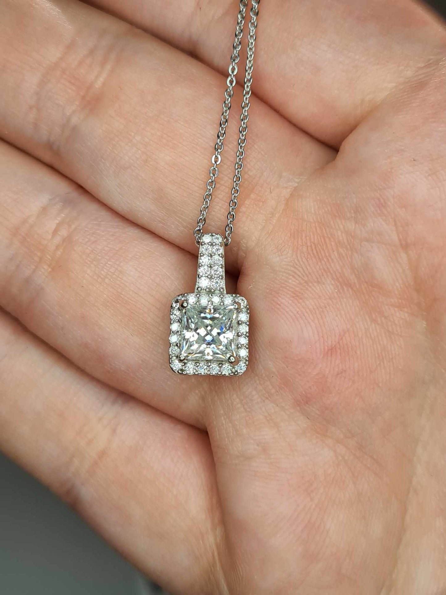 1.47 Ct. Moissanite Square Cut Necklace 925 Sterling Silver platinum overlay