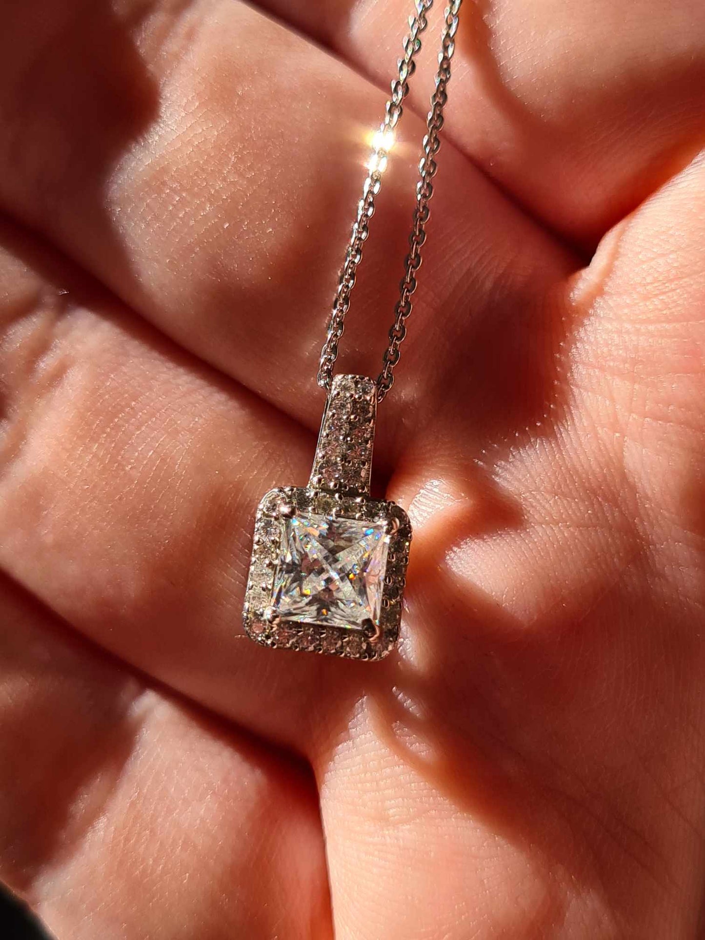 1.47 Ct. Moissanite Square Cut Necklace 925 Sterling Silver platinum overlay