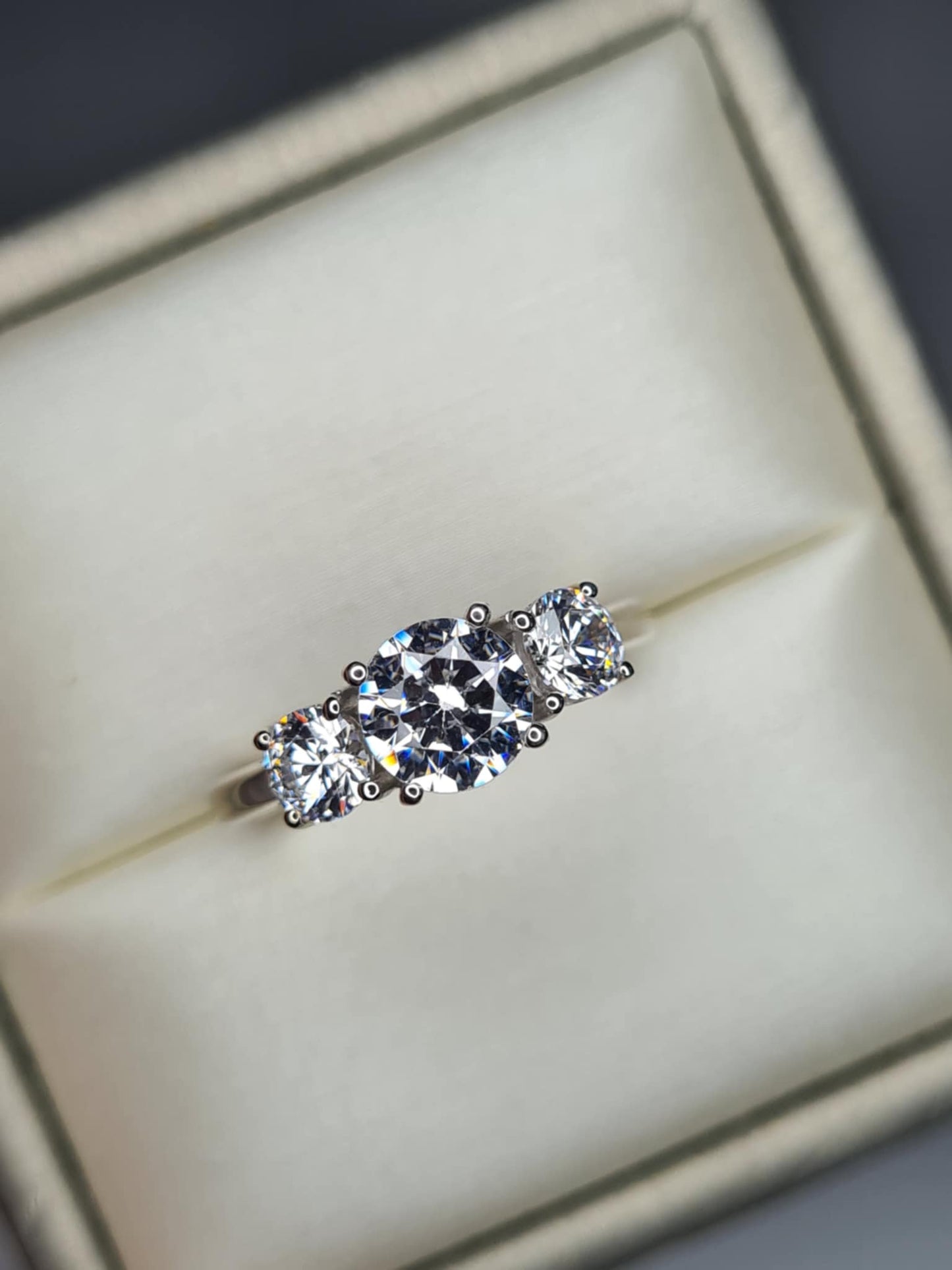 3.75ct Swarovski Zirconia Trilogy Ring in Rhodium Overlay 925 Sterling Silver