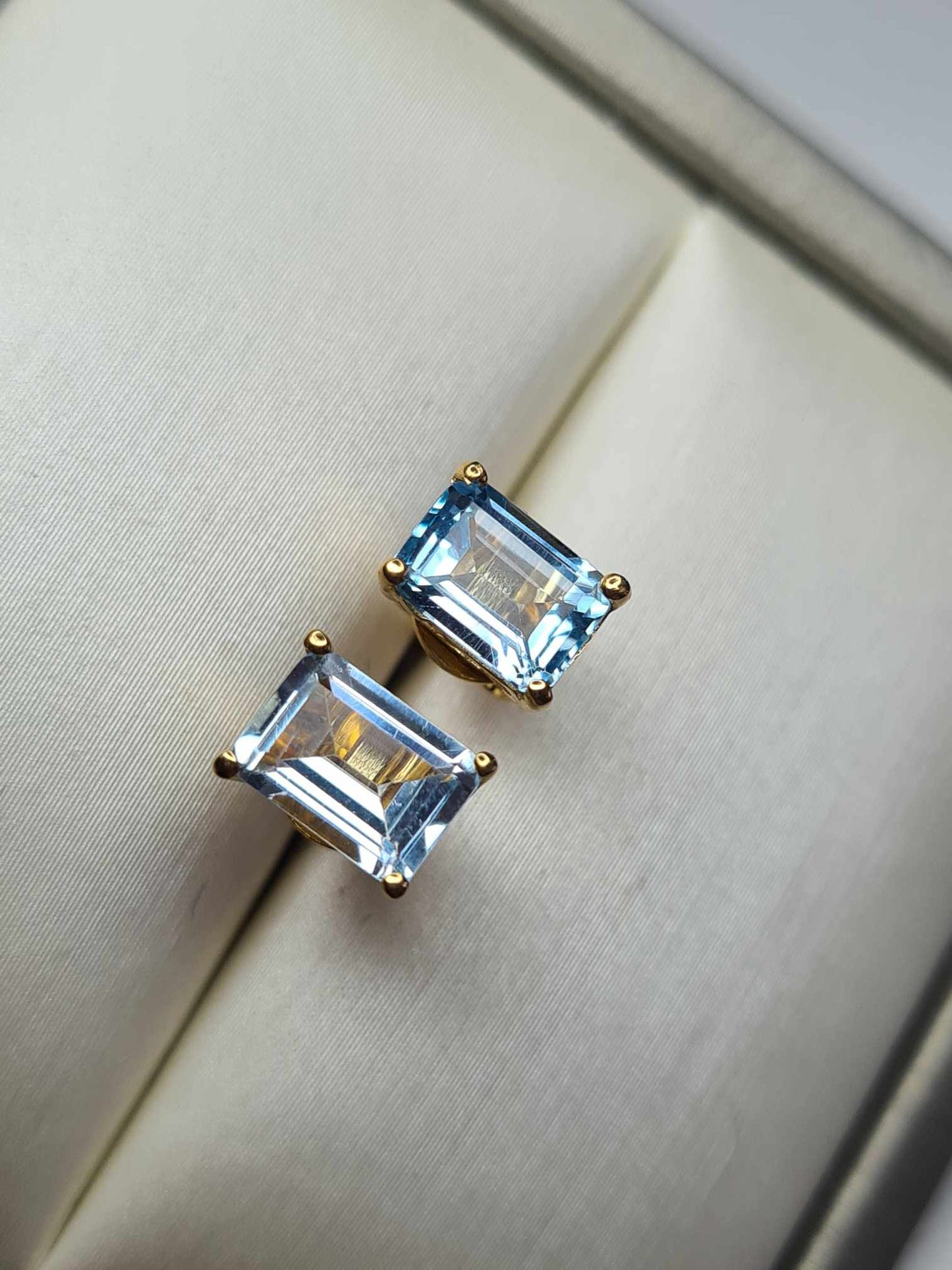 2.73ct Skyblue Topaz Solitaire Earrings in 18K Yellow Gold Overlay 925 Sterling Silver