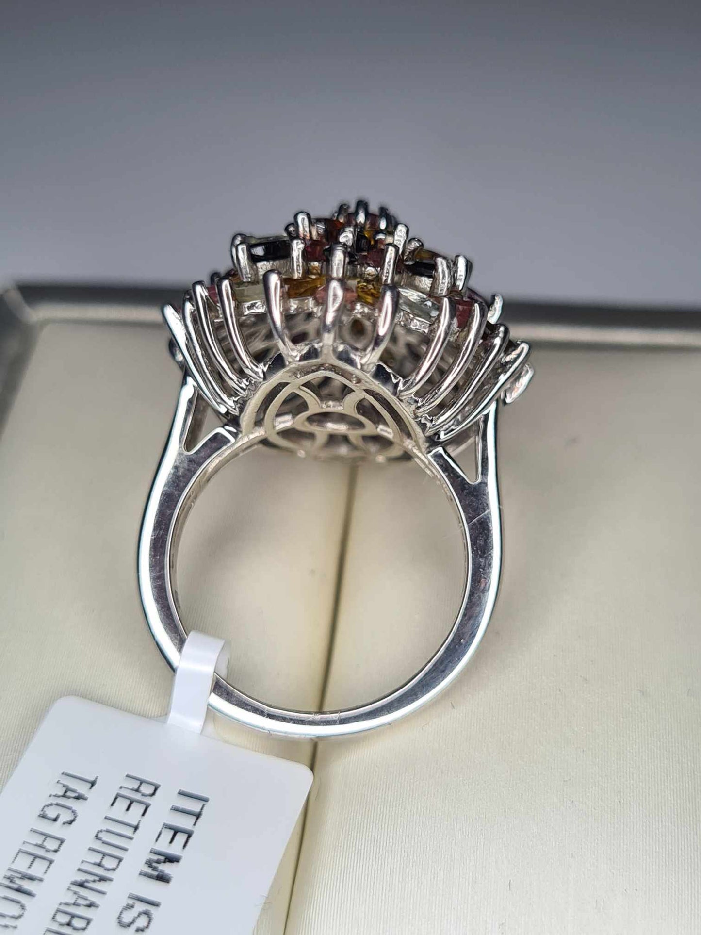 6.75 Ct Tourmaline Floral Cocktail Ring 925 Sterling Silver with a platinum overlay SIZE K