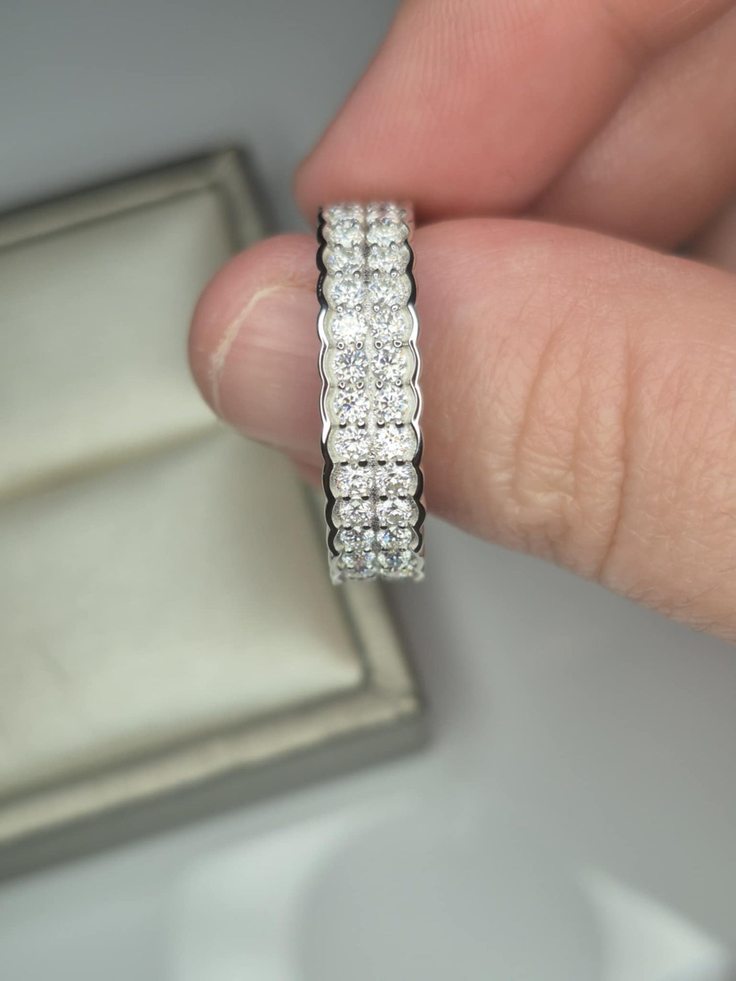 2ct Moissanite Eternity Ring in Rhodium 925 Sterling Silver SIZE T