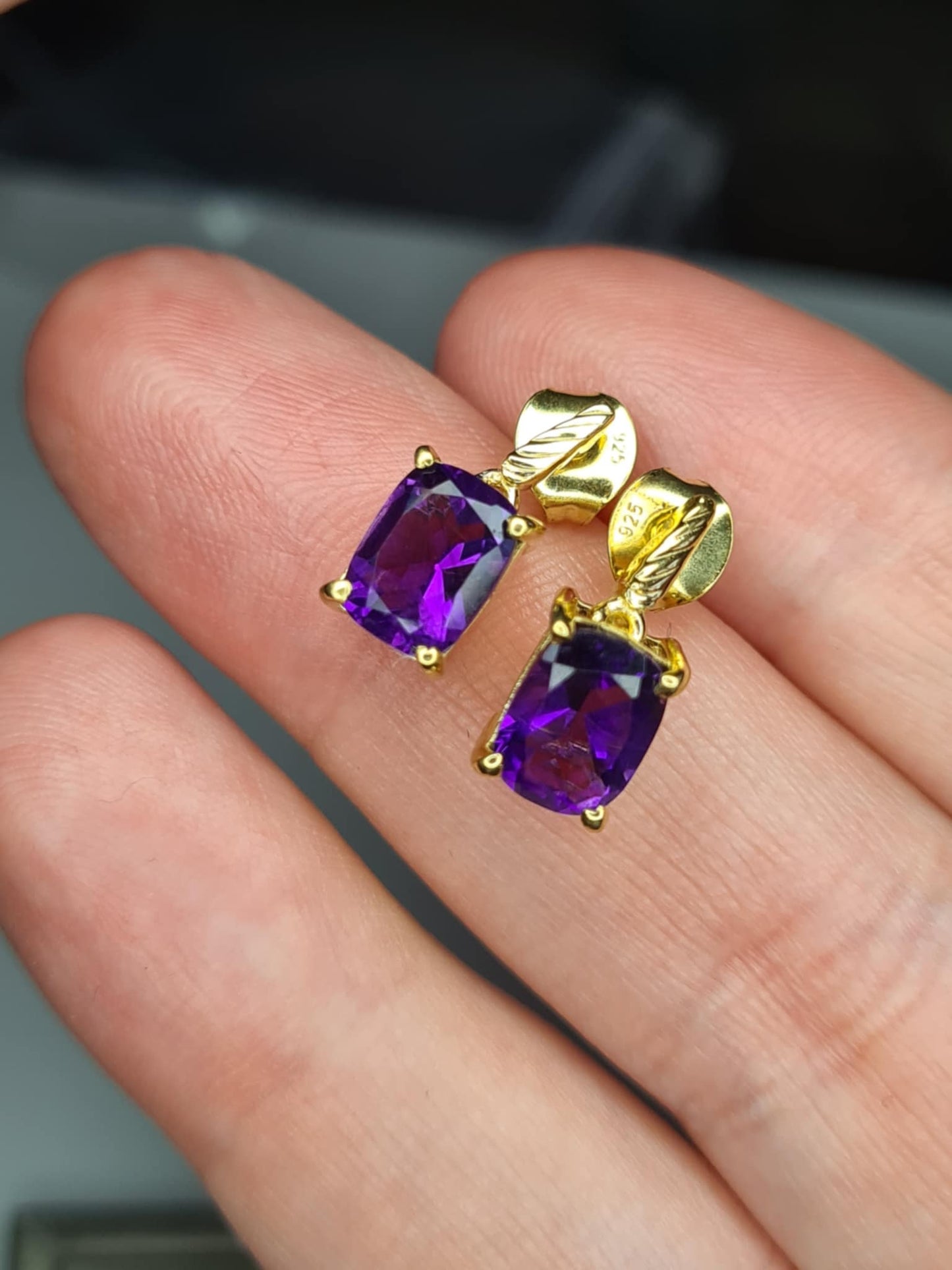 AAA African Amethyst Earrings in 18K Gold Overlay 925 Sterling Silver