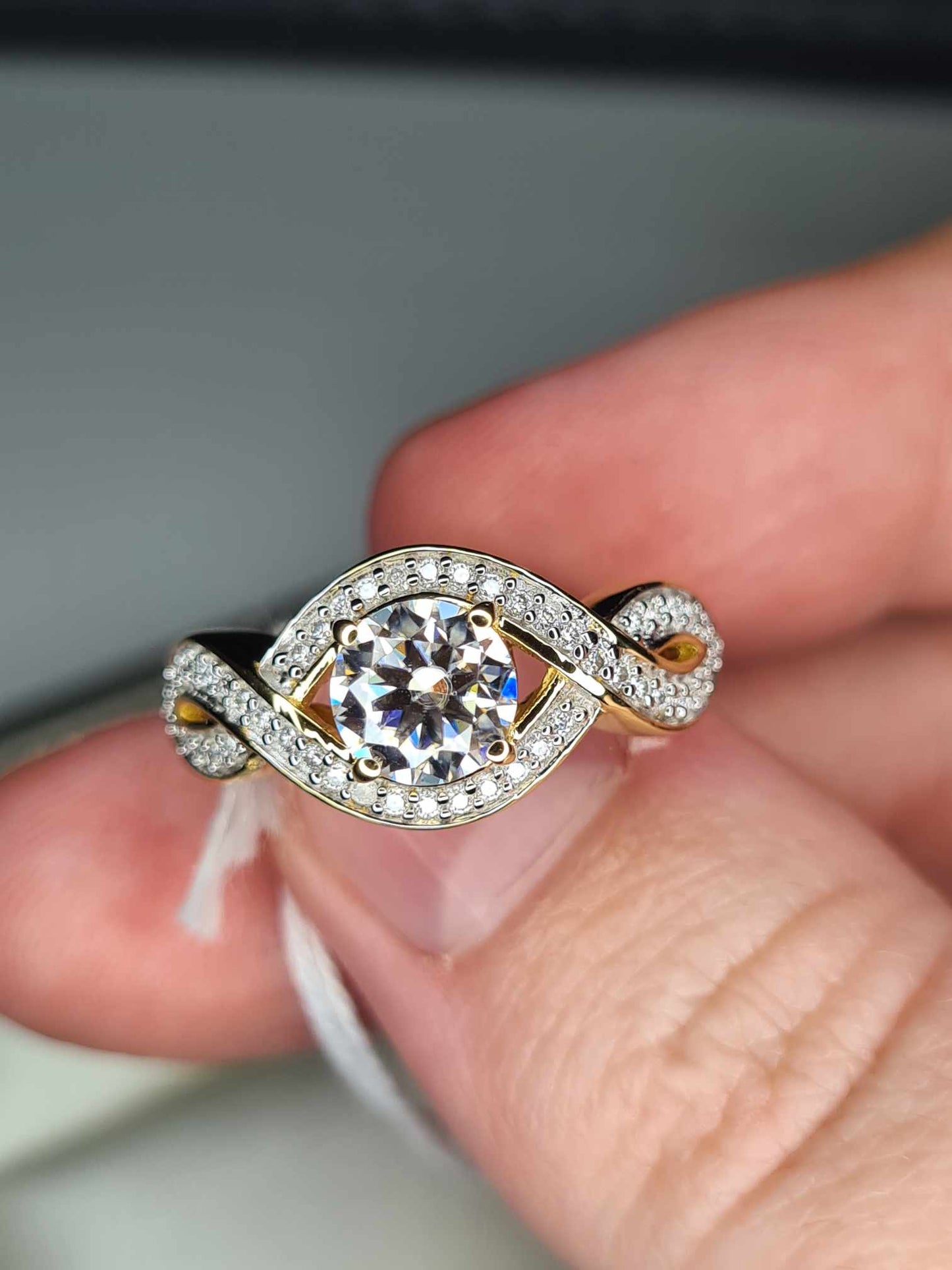 1.30 Ct Moissanite Infinity Ring in 18K Gold Overlay 925 Sterling Silver SIZE L