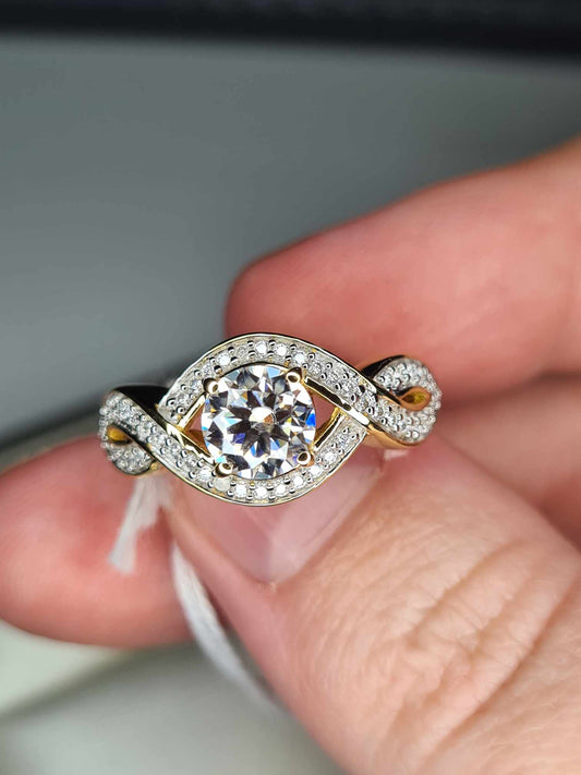 1.30 Ct Moissanite Infinity Ring in 18K Gold Overlay 925 Sterling Silver SIZE L