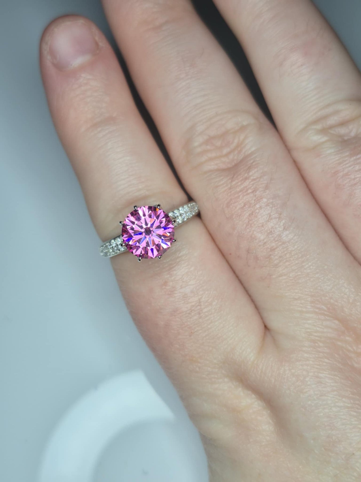 2.91ct Pink Lotus Moissanite Ring in Rhodium Overlay 925 Sterling Silver SIZE P