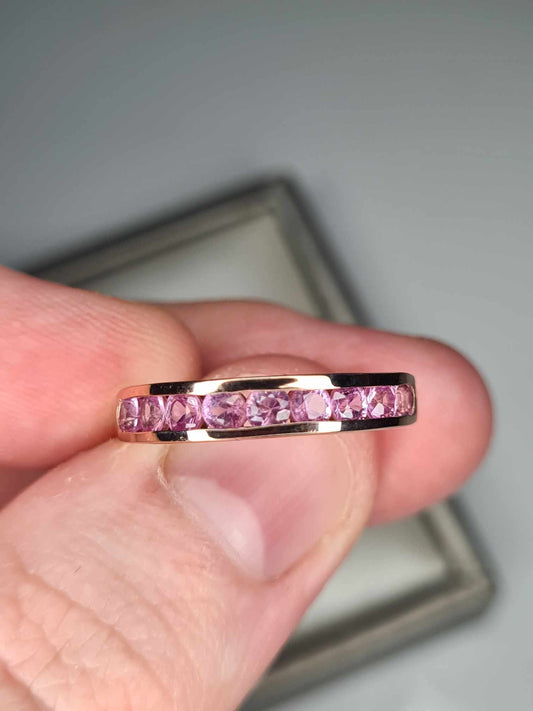 Pink Sapphire Half Eternity Band Ring 18k Rose Gold Overlay 925 sterling silver SIZE K