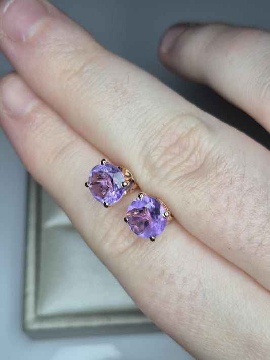 3.70 Ct. AAA Rose De France Amethyst Solitaire Stud Earring in 18K Rose Gold Overlay 925 Sterling Silver