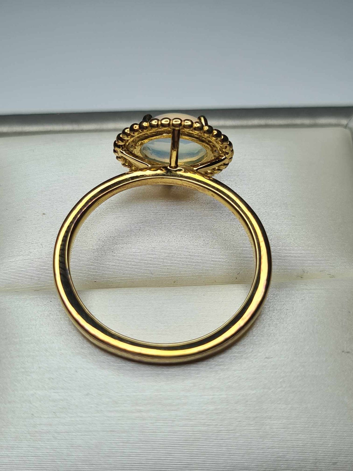 1.27ct Ethiopian Welo Opal & Natural Zircon Ring in 18K Gold Overlay 925 Sterling Silver SIZES L,T