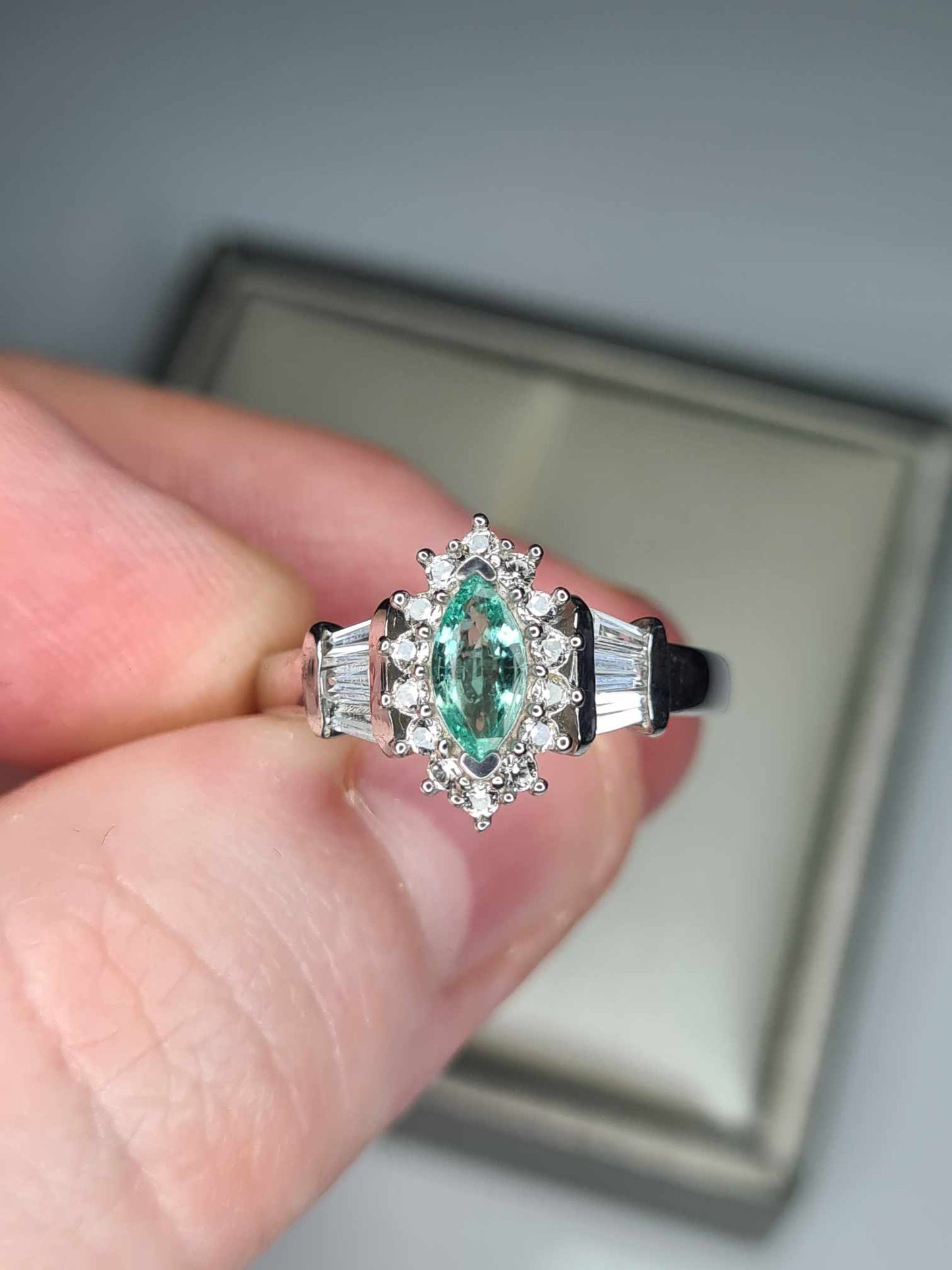 1.03ct AAA Gemfields Emerald and Natural Zircon Ring in Platinum Overlay Sterling Silver SIZES L, R