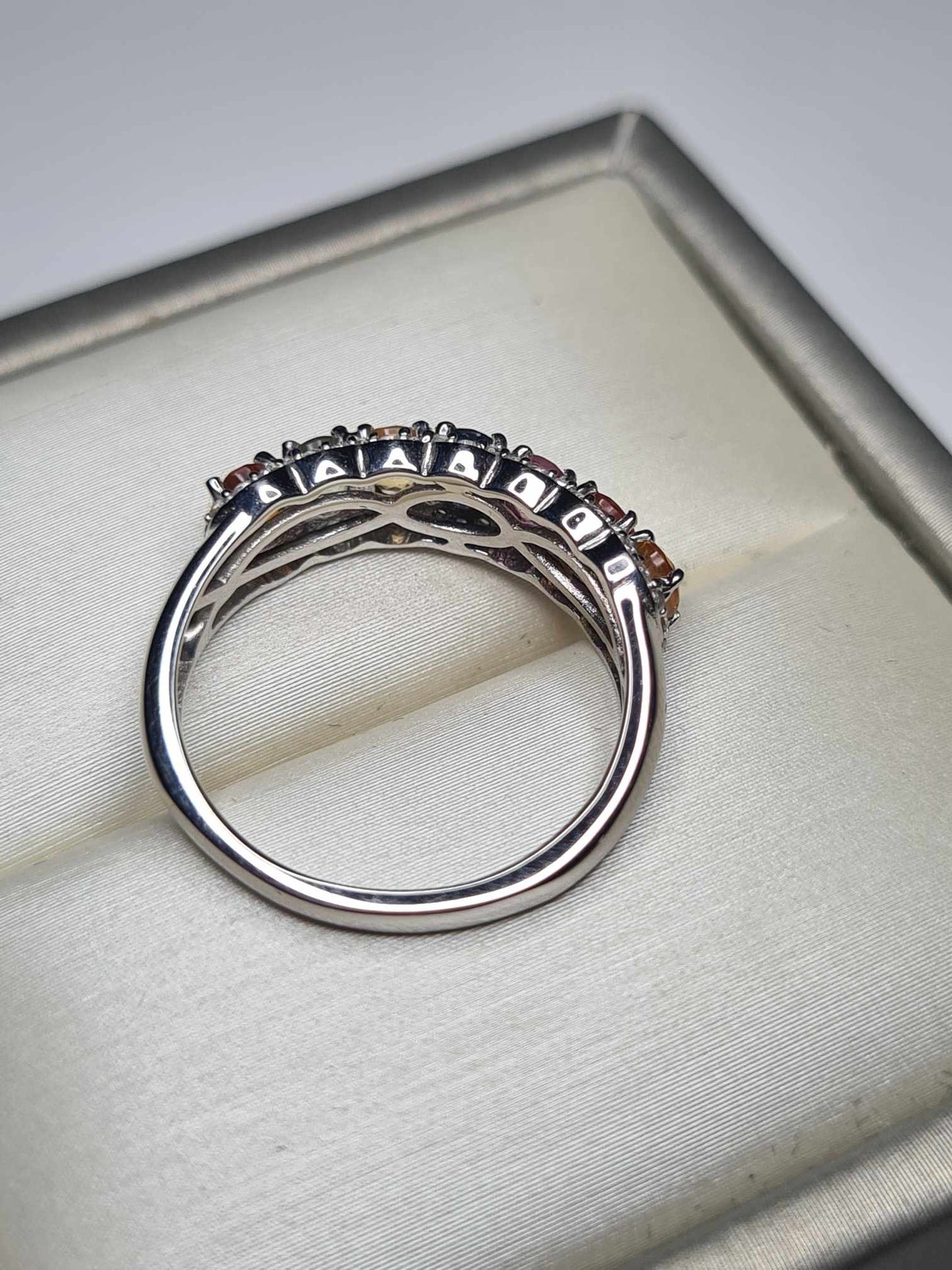 2.15ct Rainbow Sapphire and Natural Zircon Half Eternity Ring in Platinum Overlay 925 Sterling Silver SIZE N
