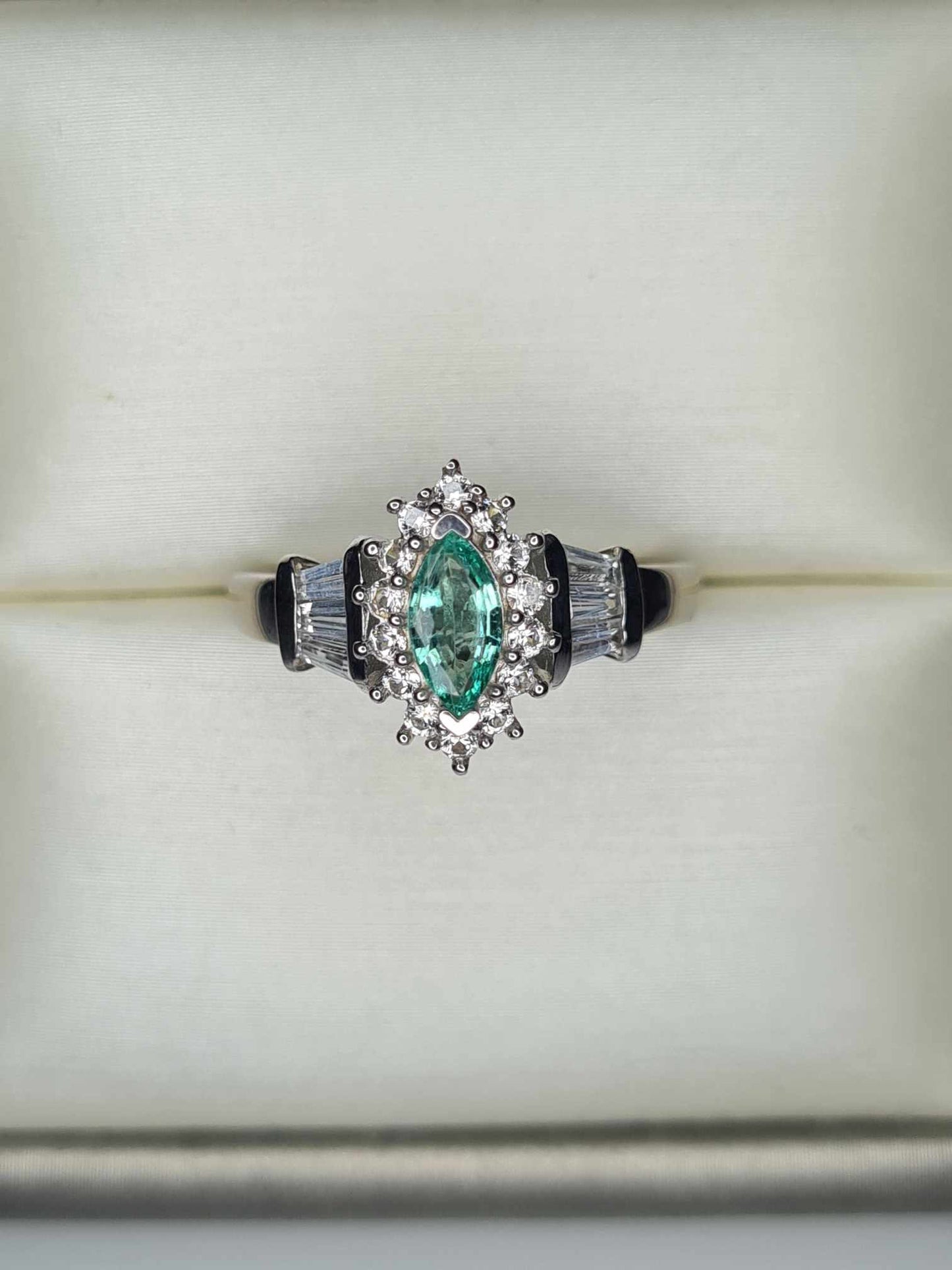1.03ct AAA Gemfields Emerald and Natural Zircon Ring in Platinum Overlay Sterling Silver SIZES L, R