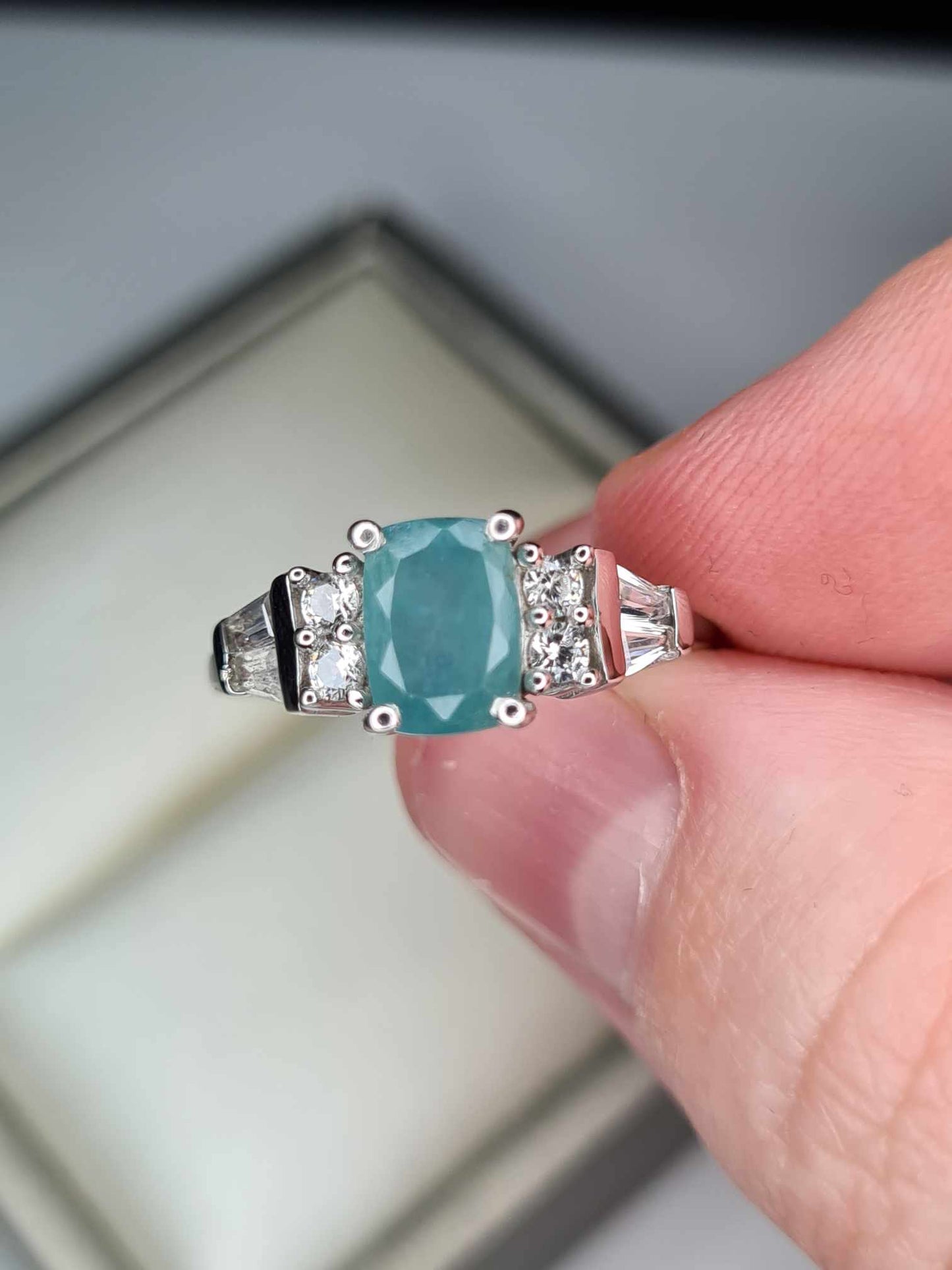 1.52ct Grandidierite and Natural Zircon Ring in Platinum Overlay 925 Sterling Silver SIZE J