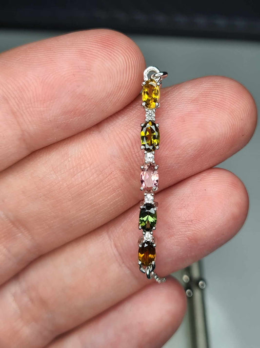 Multi-Tourmaline Adjustable Bolo Bracelet in Platinum Overlay 925 Sterling Silver