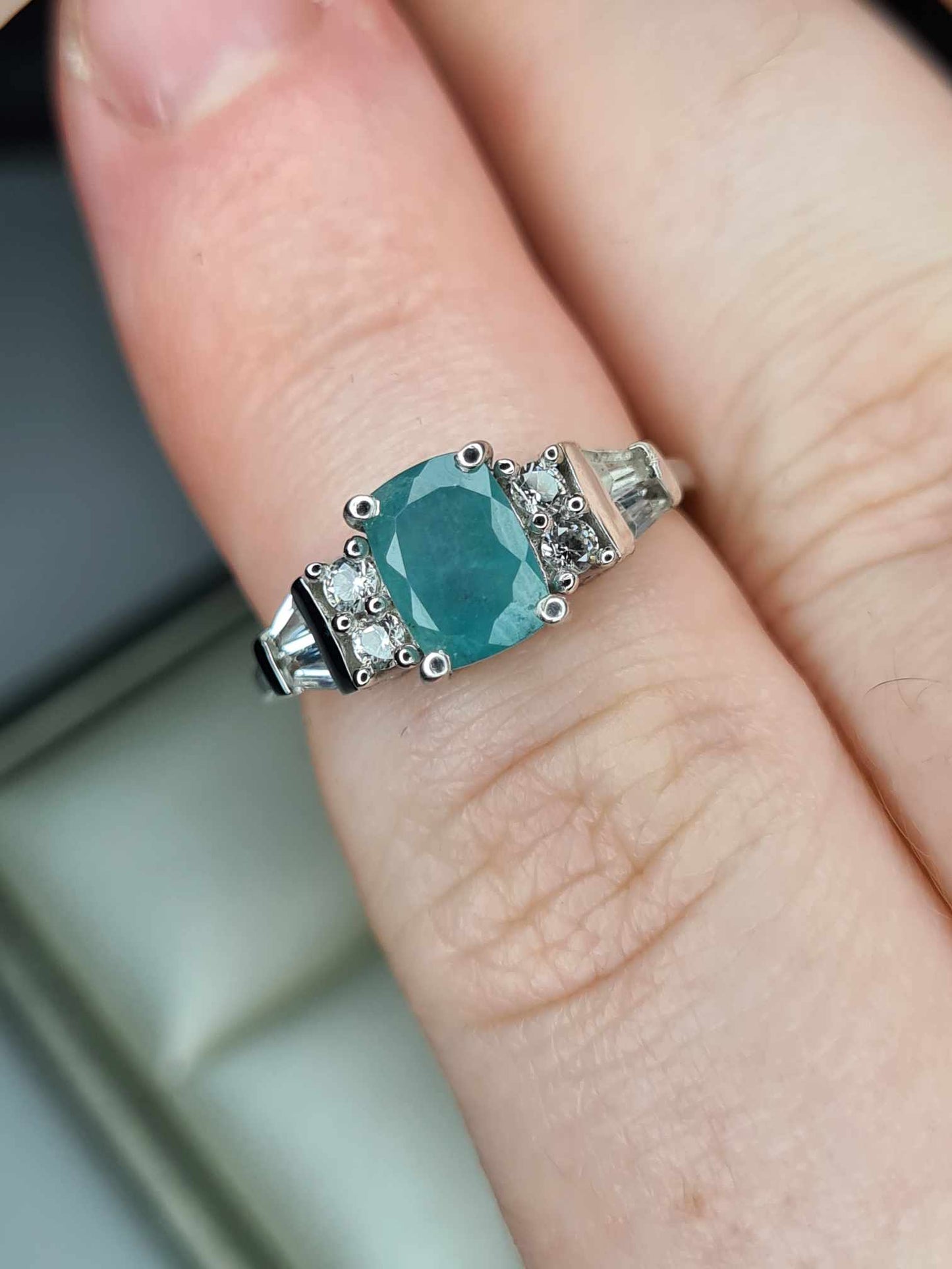 1.52ct Grandidierite and Natural Zircon Ring in Platinum Overlay 925 Sterling Silver SIZE J