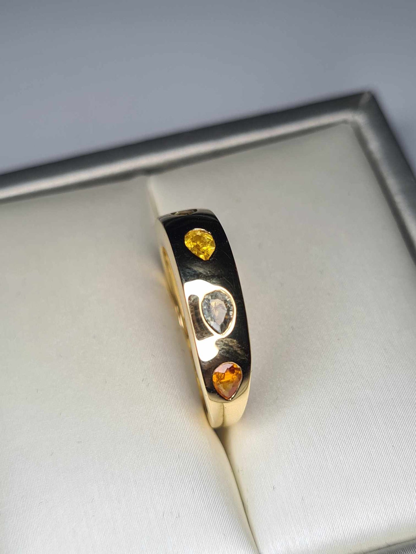 1.08ct Sapphire Band Ring in Yellow Gold Overlay 925 Sterling Silver SIZE K