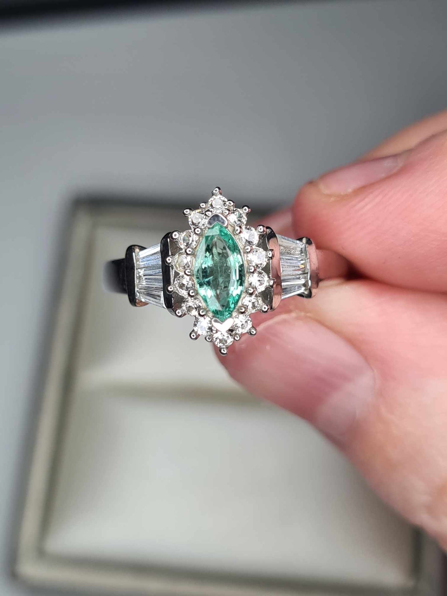 1.03ct AAA Gemfields Emerald and Natural Zircon Ring in Platinum Overlay Sterling Silver SIZES L, R