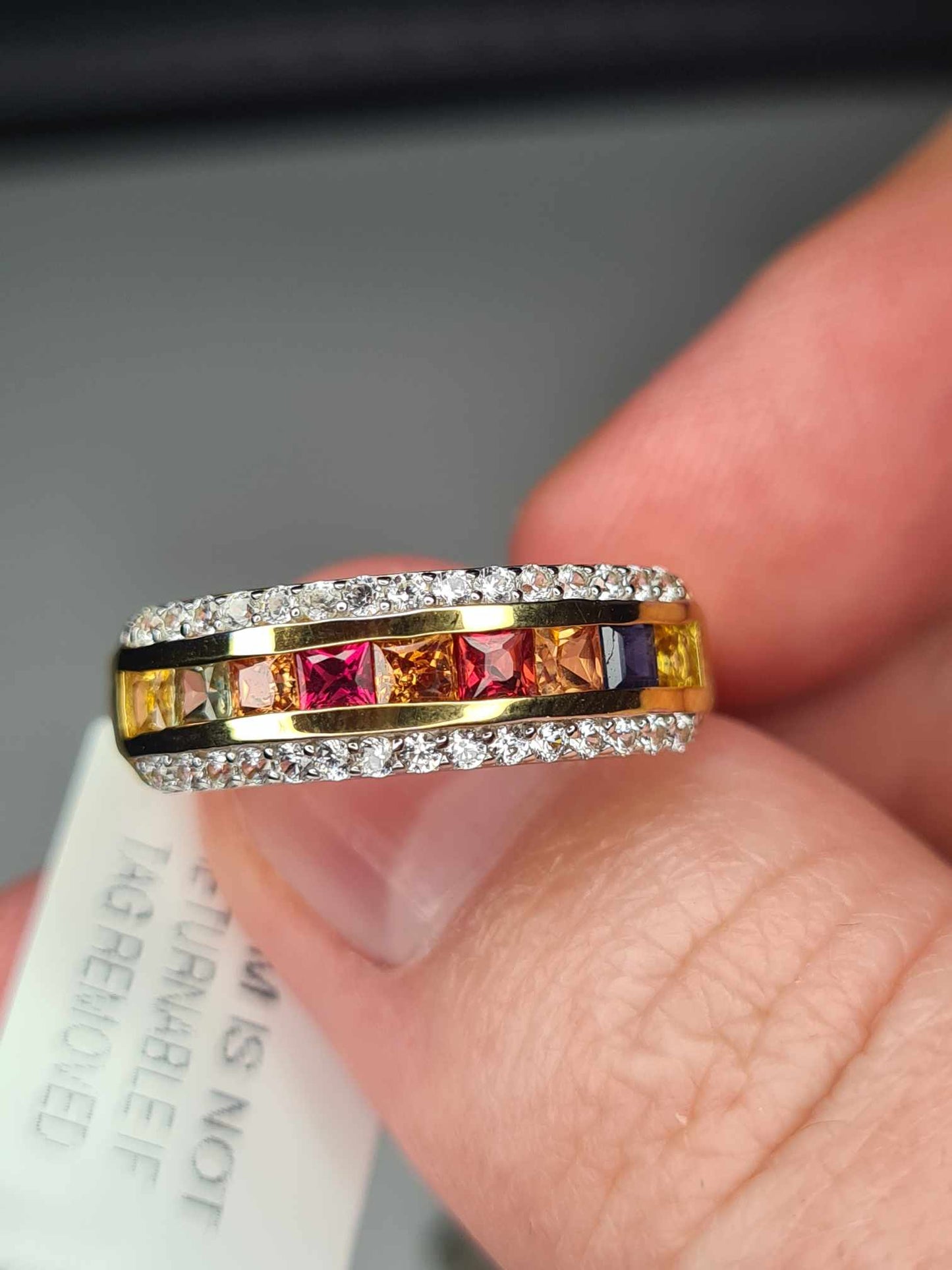1.40ct Sapphire and Zircon Half Eternity Band Ring in 18K Gold Overlay Sterling Silver SIZE Q