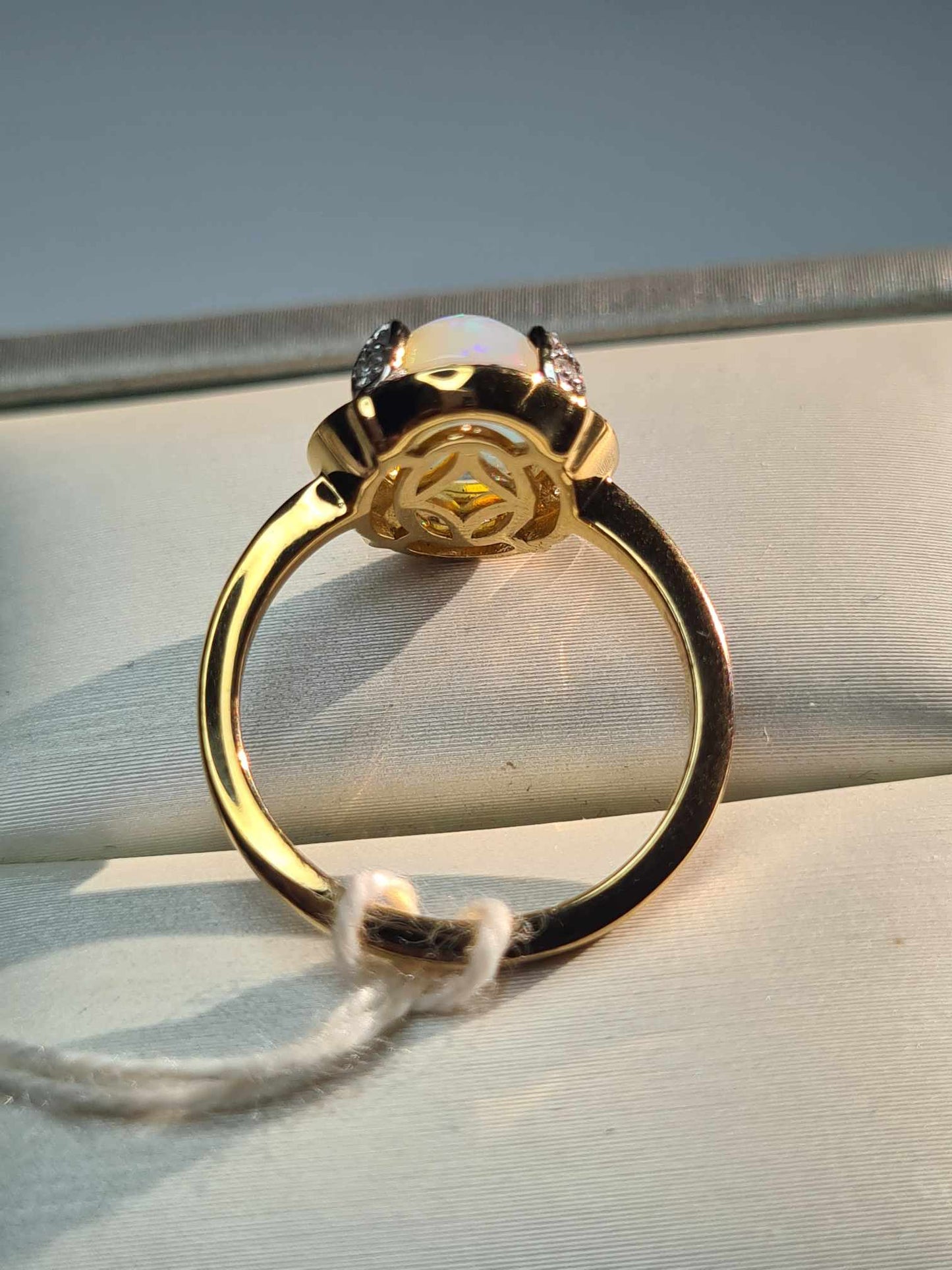 2.12ct Ethiopian Welo Opal and Zircon Ring in 18K Gold Overlay 925 Sterling Silver SIZE L