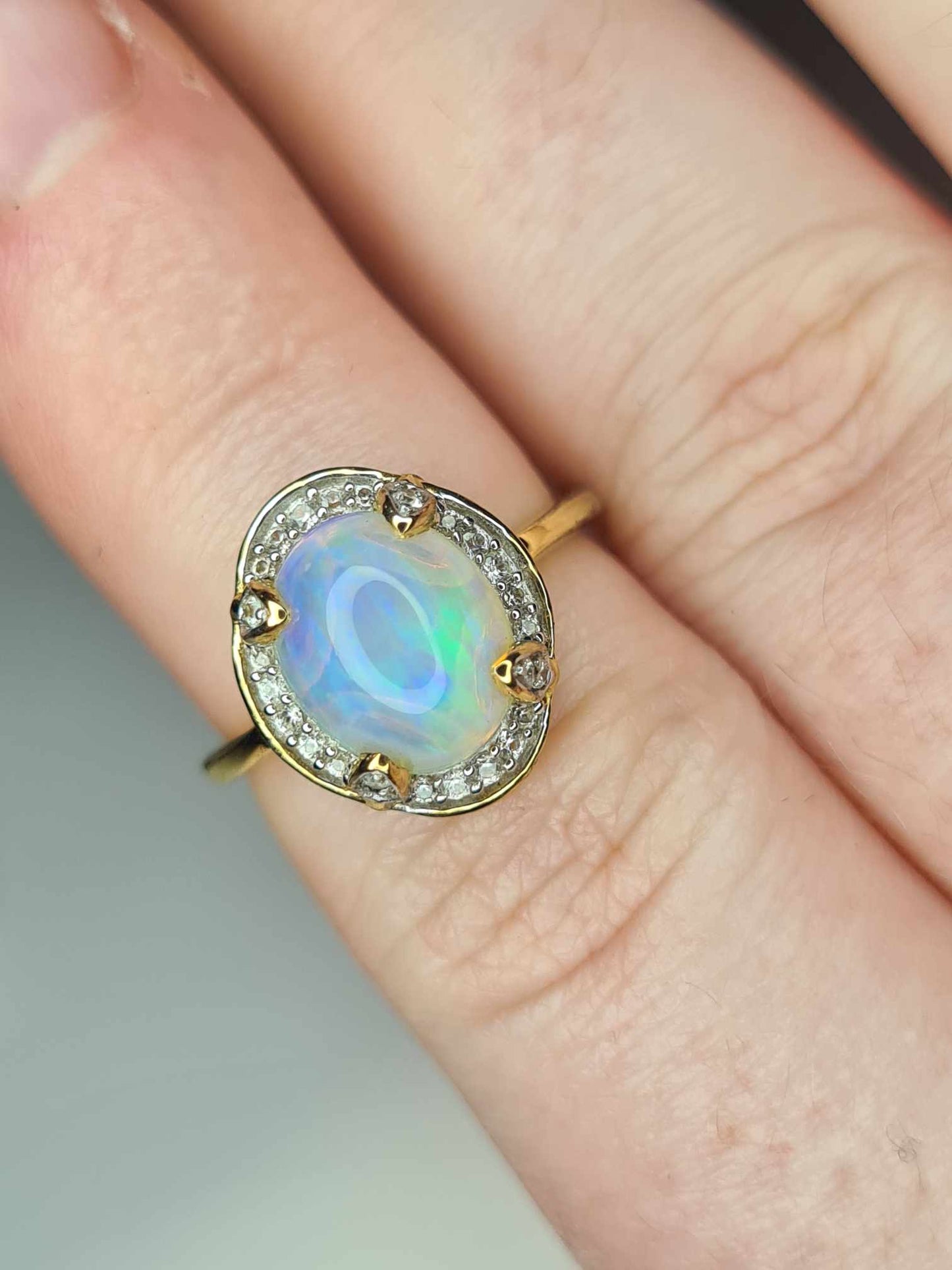 2.12ct Ethiopian Welo Opal and Zircon Ring in 18K Gold Overlay 925 Sterling Silver SIZE L