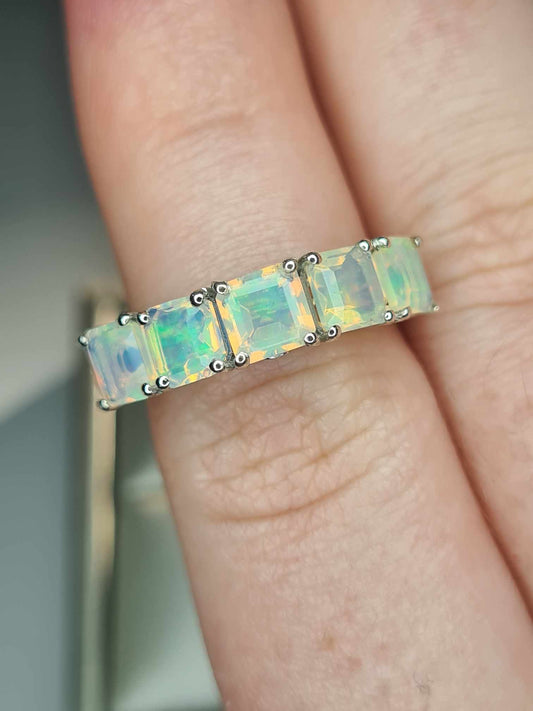 2ct Ethiopian Welo Opal and Diamond Ring in Platinum Overlay 925 Sterling Silver SIZE L