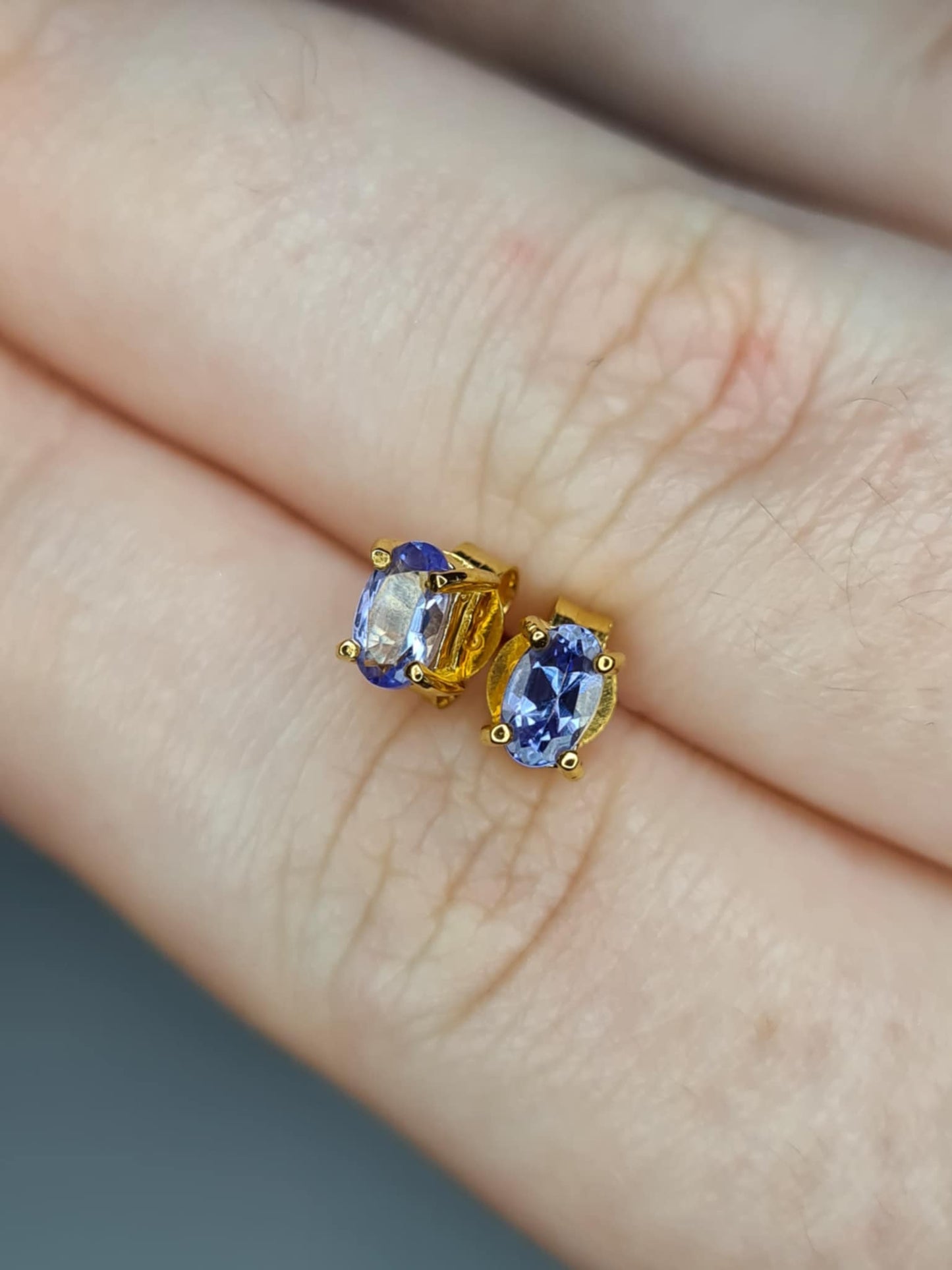 0.900ct. Tanzanite Stud Earrings in 18K Gold Overlay 925 Sterling Silver