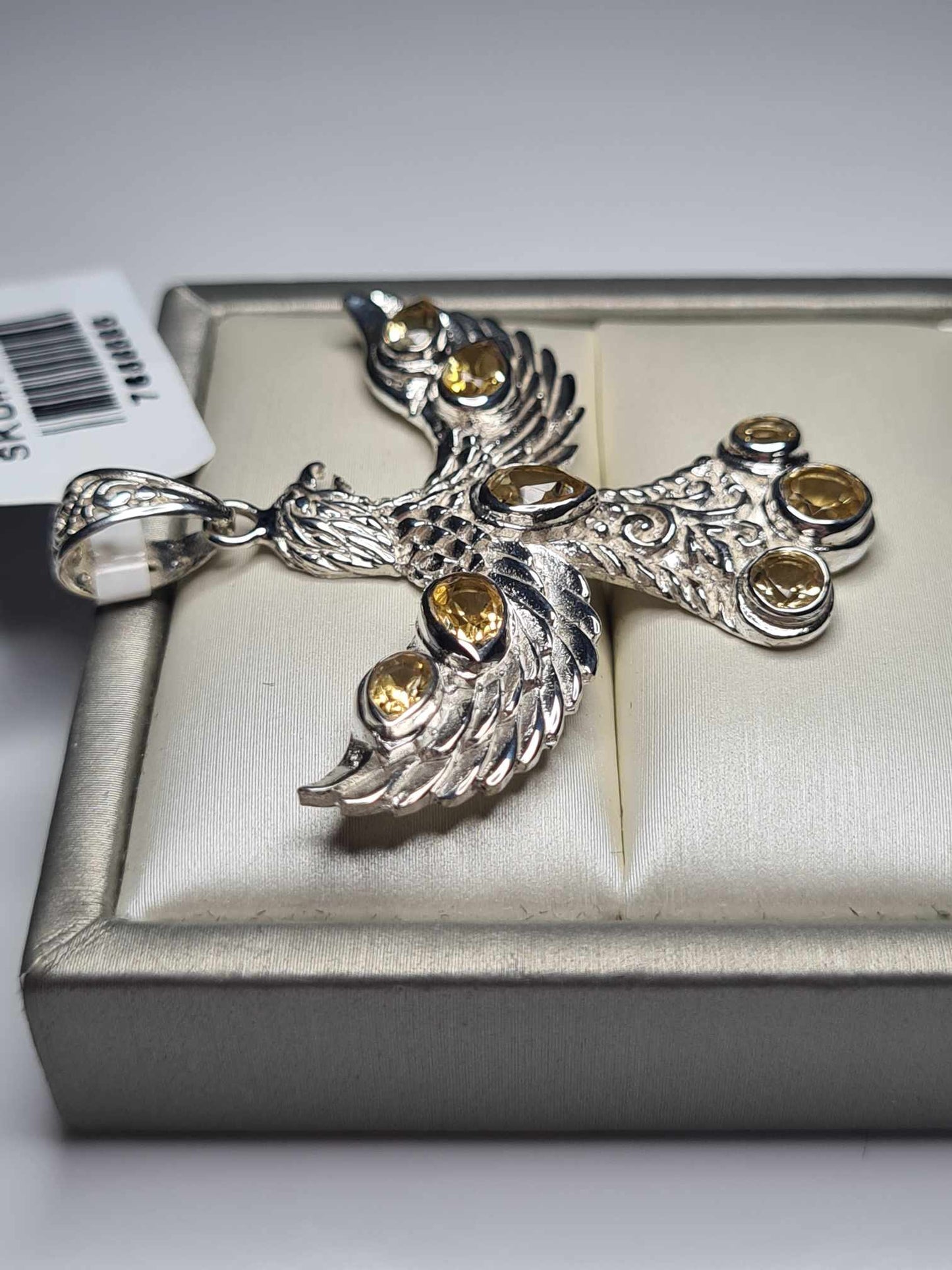 2.62ct Hand Made Citrine Eagle Pendant 925 Sterling Silver