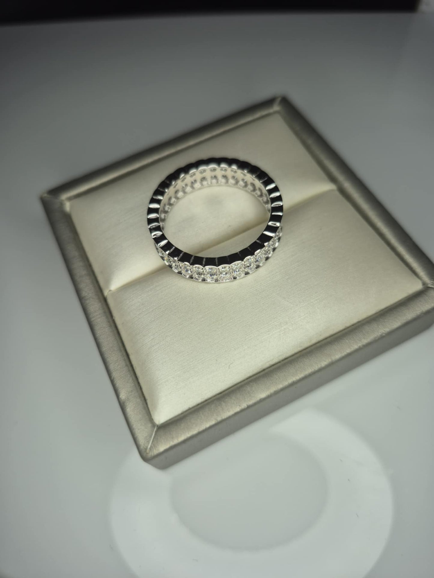 2ct Moissanite Eternity Ring in Rhodium 925 Sterling Silver SIZE T