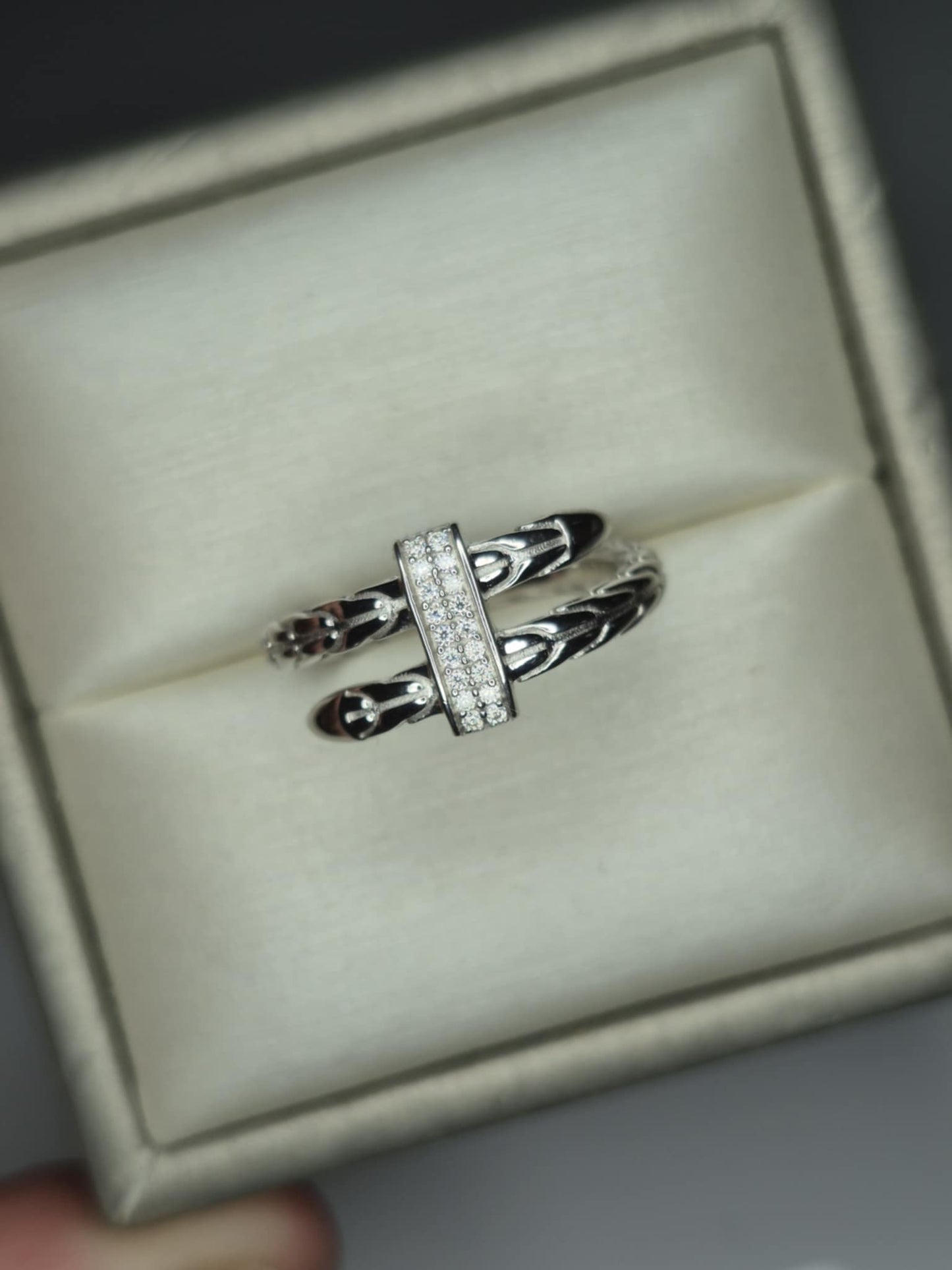 Moissanite Serpent Ring in Rhodium Overlay 925 Sterling Silver