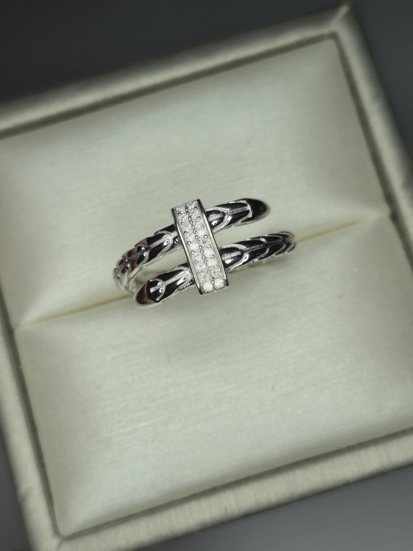 Moissanite Serpent Ring in Rhodium Overlay 925 Sterling Silver