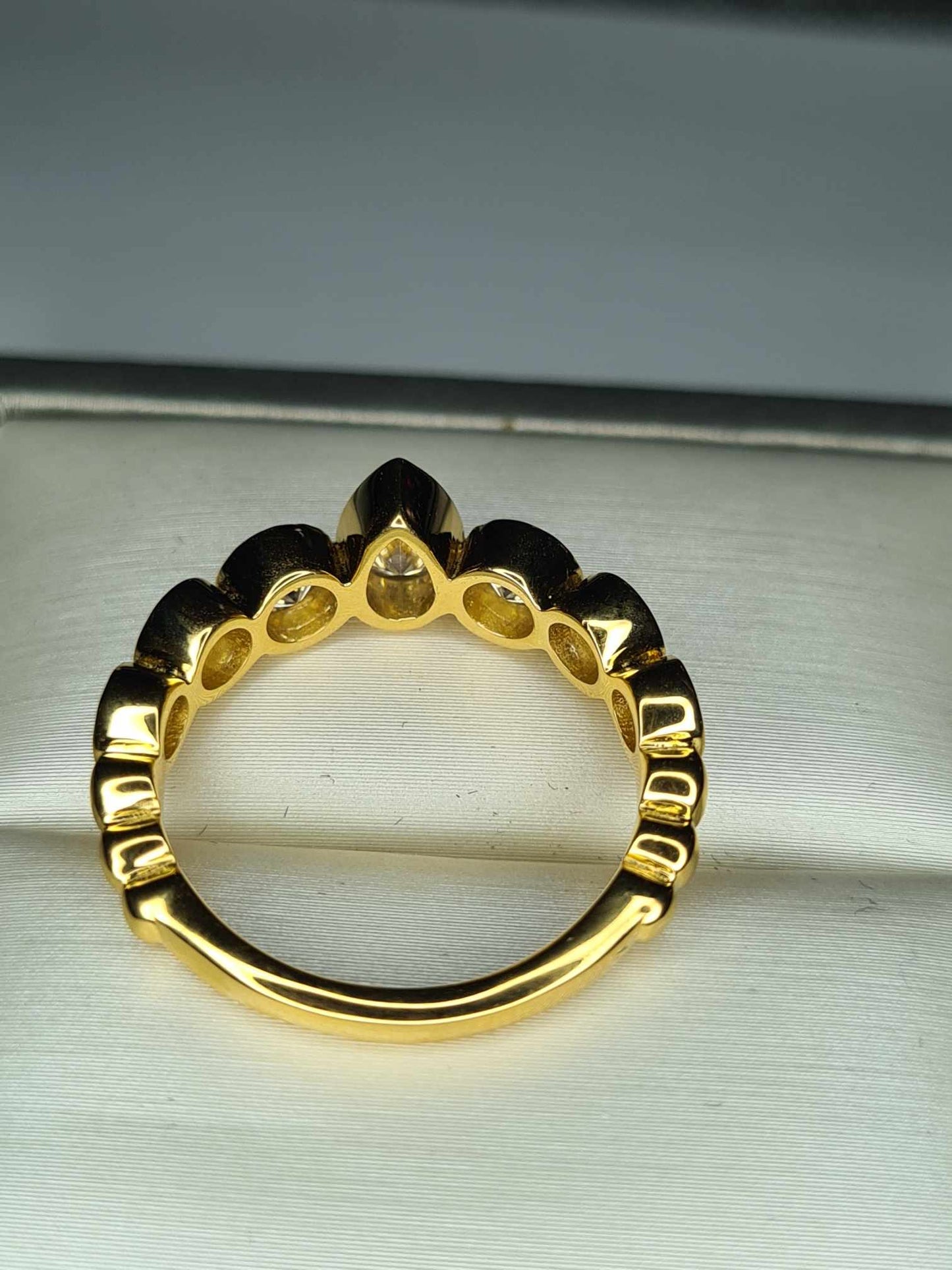 1.36 Ct 7 Stone Moissanite Ring 18k Gold Overlay 925 Sterling Silver SIZE R