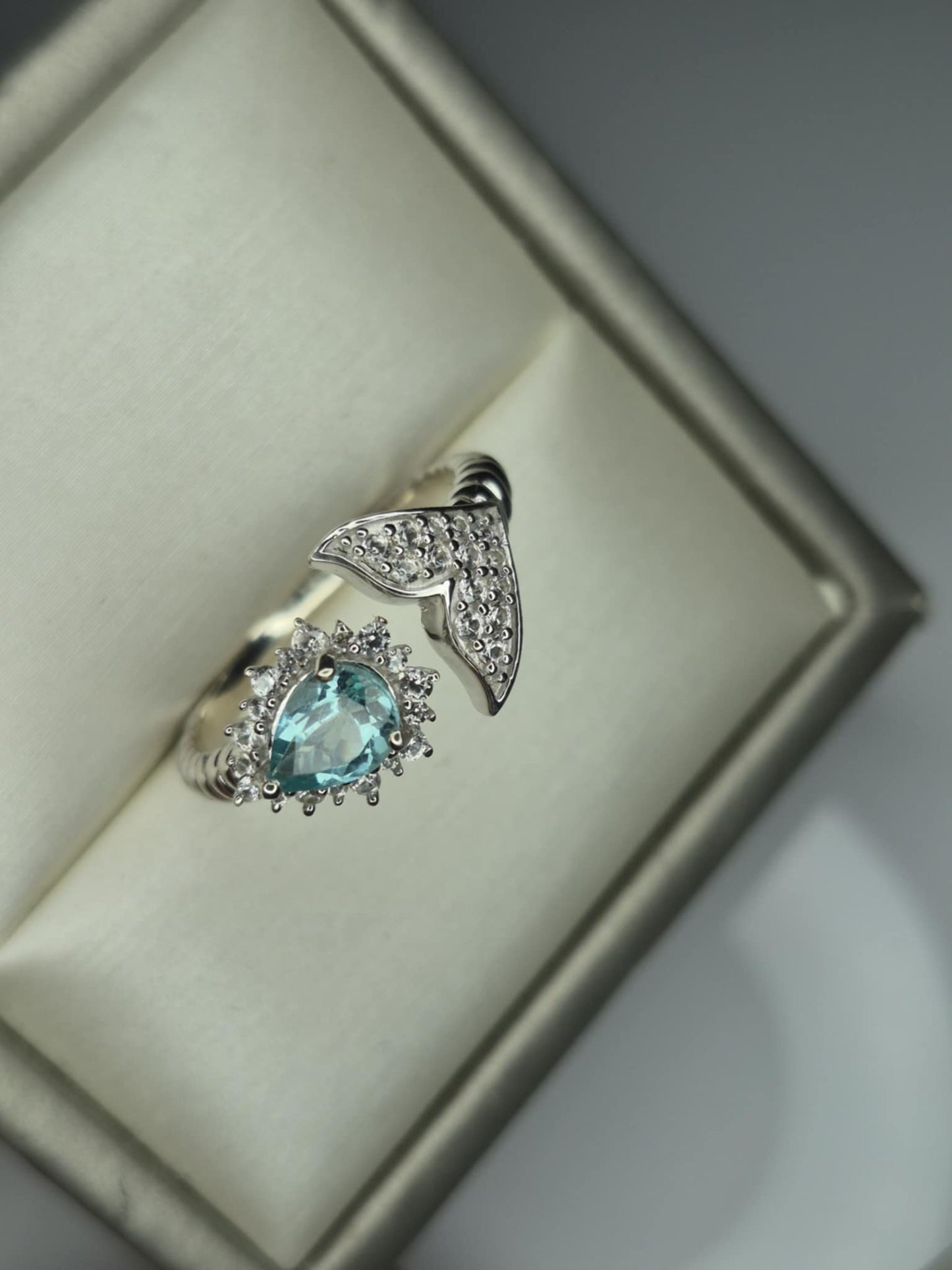 1.25ct Lagoon Apatite & White Zircon Mermaid Ring 925 Sterling Silver SIZE O