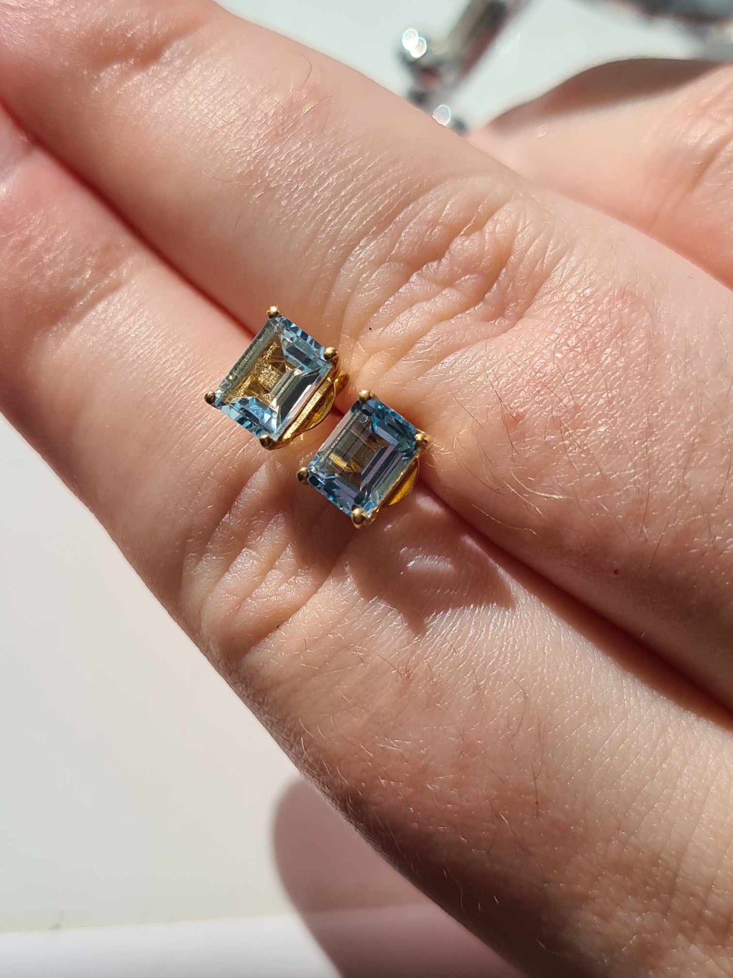 2.73ct Skyblue Topaz Solitaire Earrings in 18K Yellow Gold Overlay 925 Sterling Silver