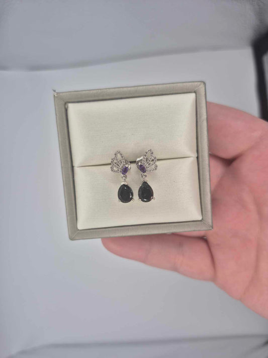 3.17ct Alexandrite Triplet Quartz, White Zircon, African Amethyst Dangle Earring