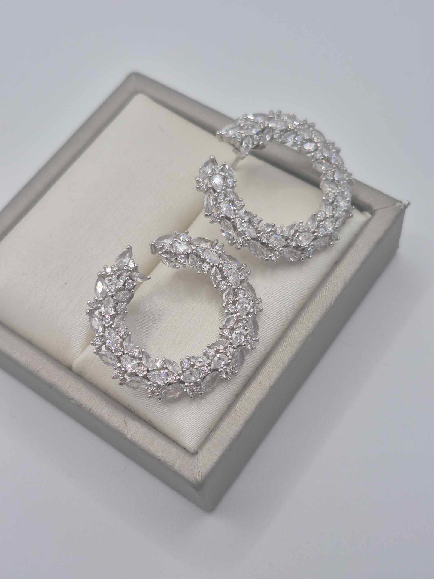 11.220ct. Cubic Zirconia Hoop Earrings in Rhodium Overlay 925 Sterling Silver