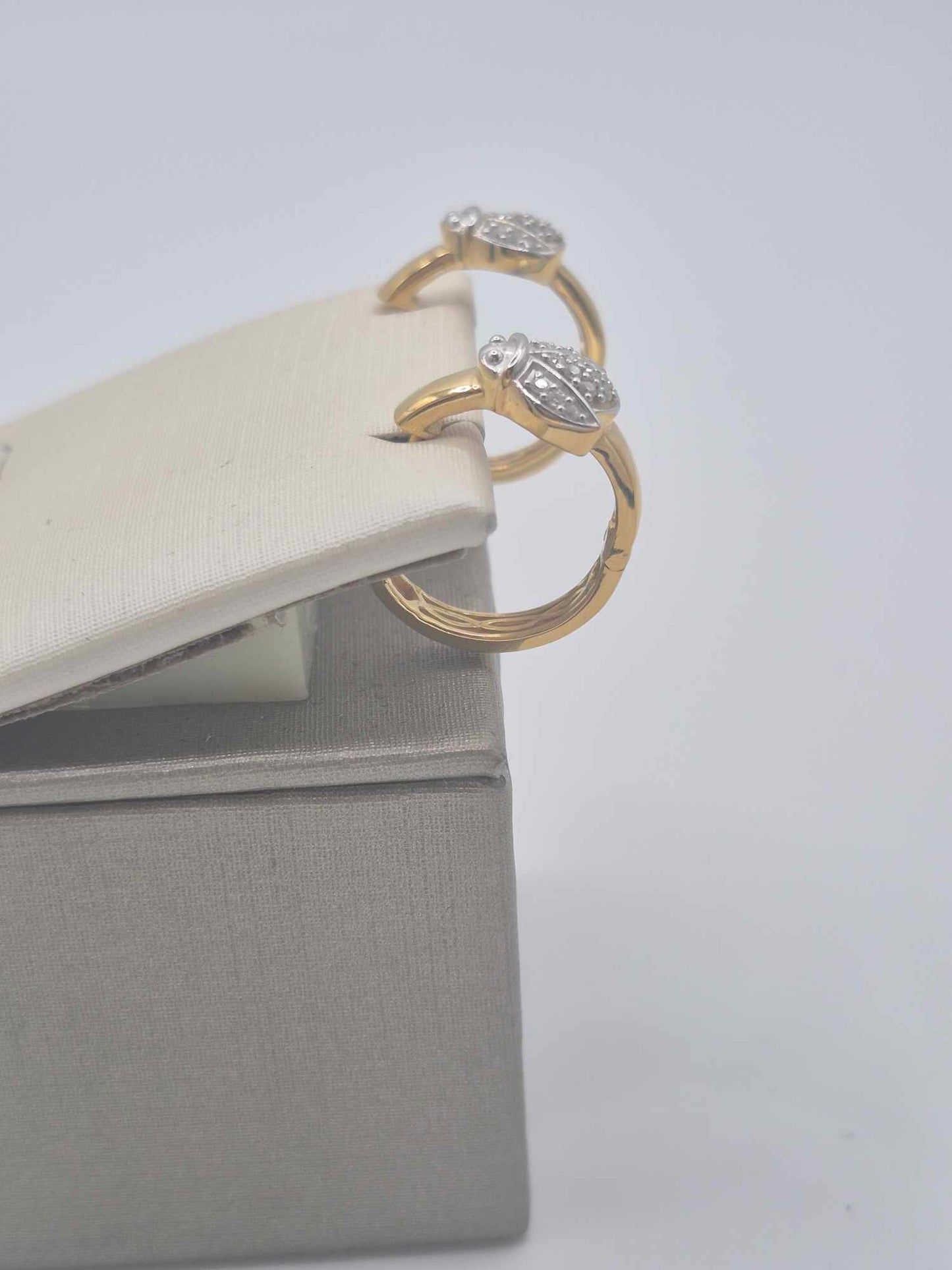 Small Moissanite Lady Bug Hoop Earring in 18K Gold Overlay 925 Sterling Silver