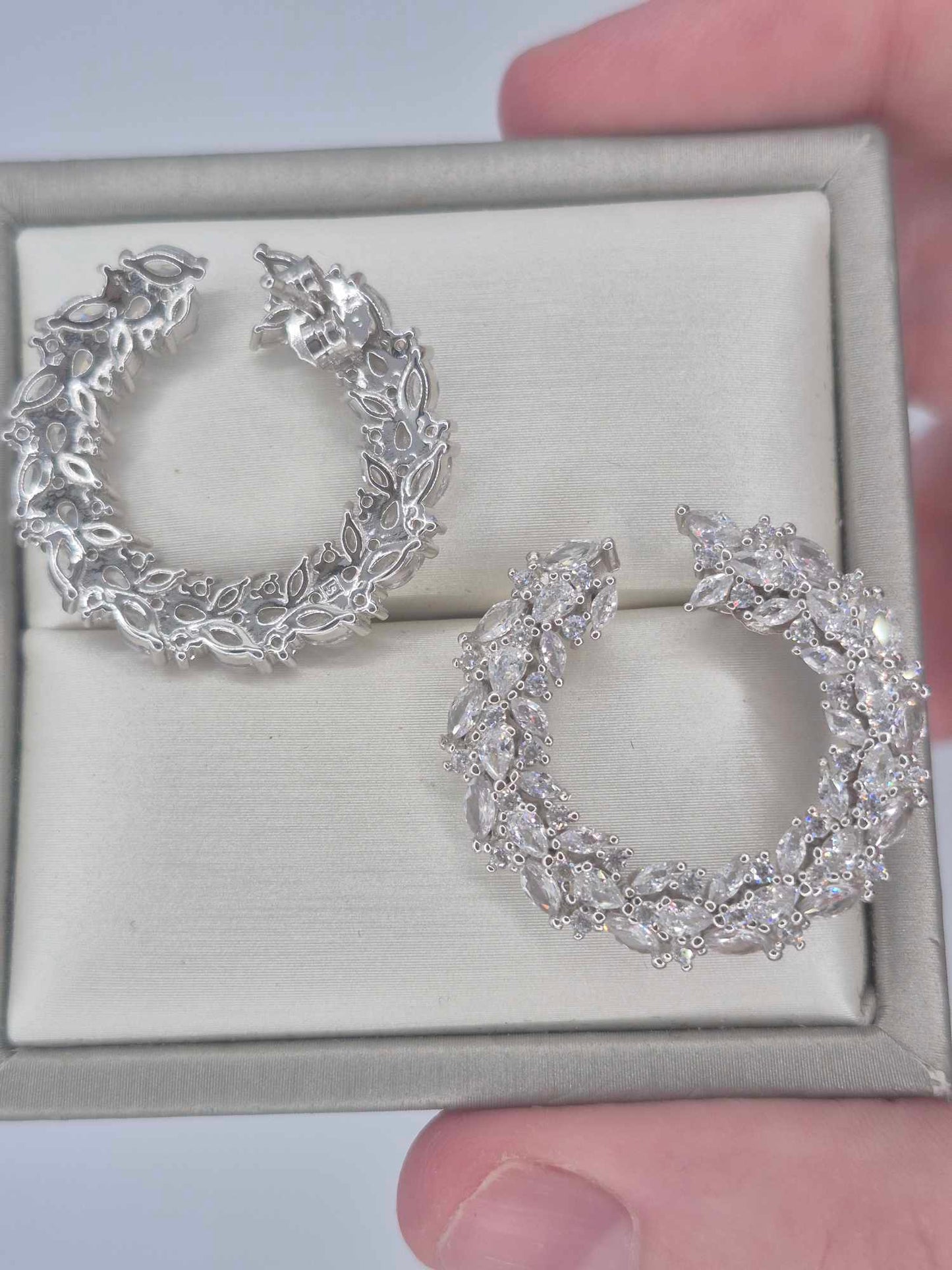 11.220ct. Cubic Zirconia Hoop Earrings in Rhodium Overlay 925 Sterling Silver